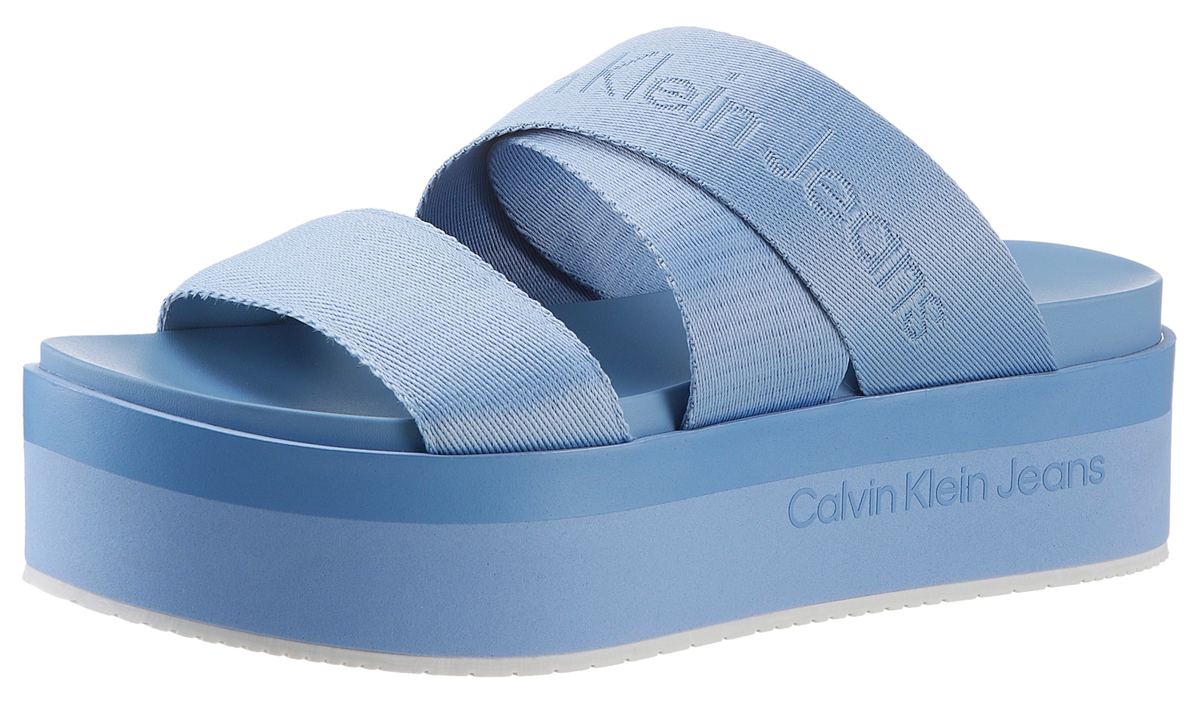 Calvin Klein Jeans Pantolette »FLATFORM SANDAL WEBBING IN MR«, Plateau, Sommerschuh, Schlappen mit Logoschriftzug