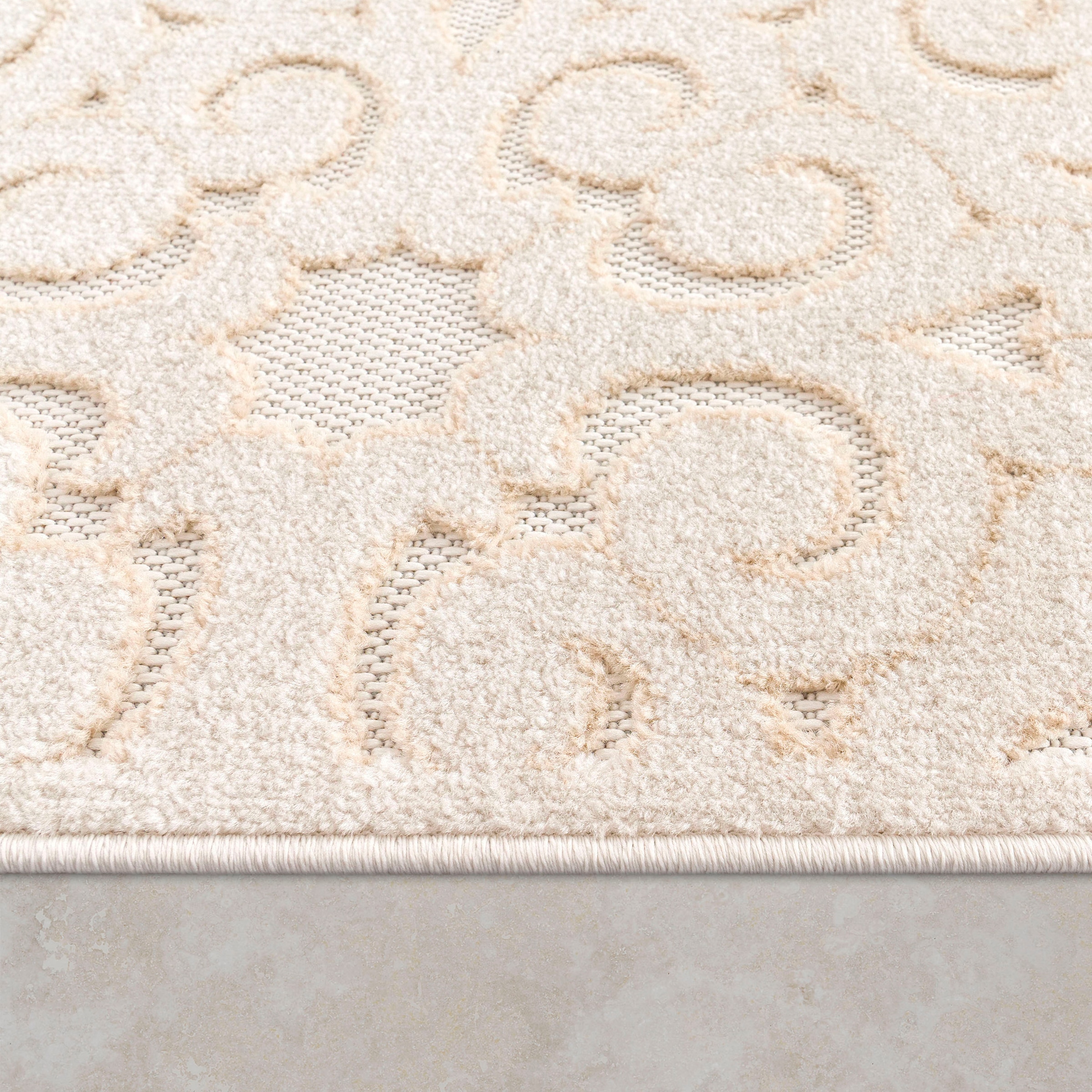 Paco Home Teppich »Cotton 234«, rechteckig, Uni-Farben, Hoch-Tief Effekt,  Ornamente, boho, Outdoor geeignet