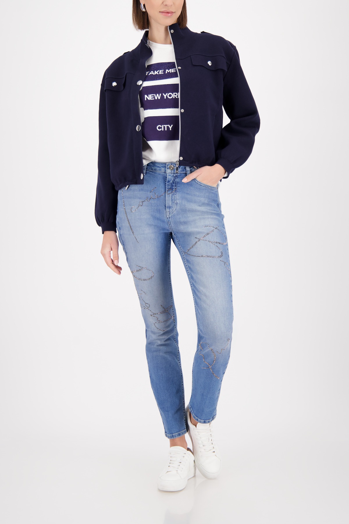 Monari Strickjacke Cargo-Stil, Regular Fit, Stehkragen, 2-Wege-Reißverschluss