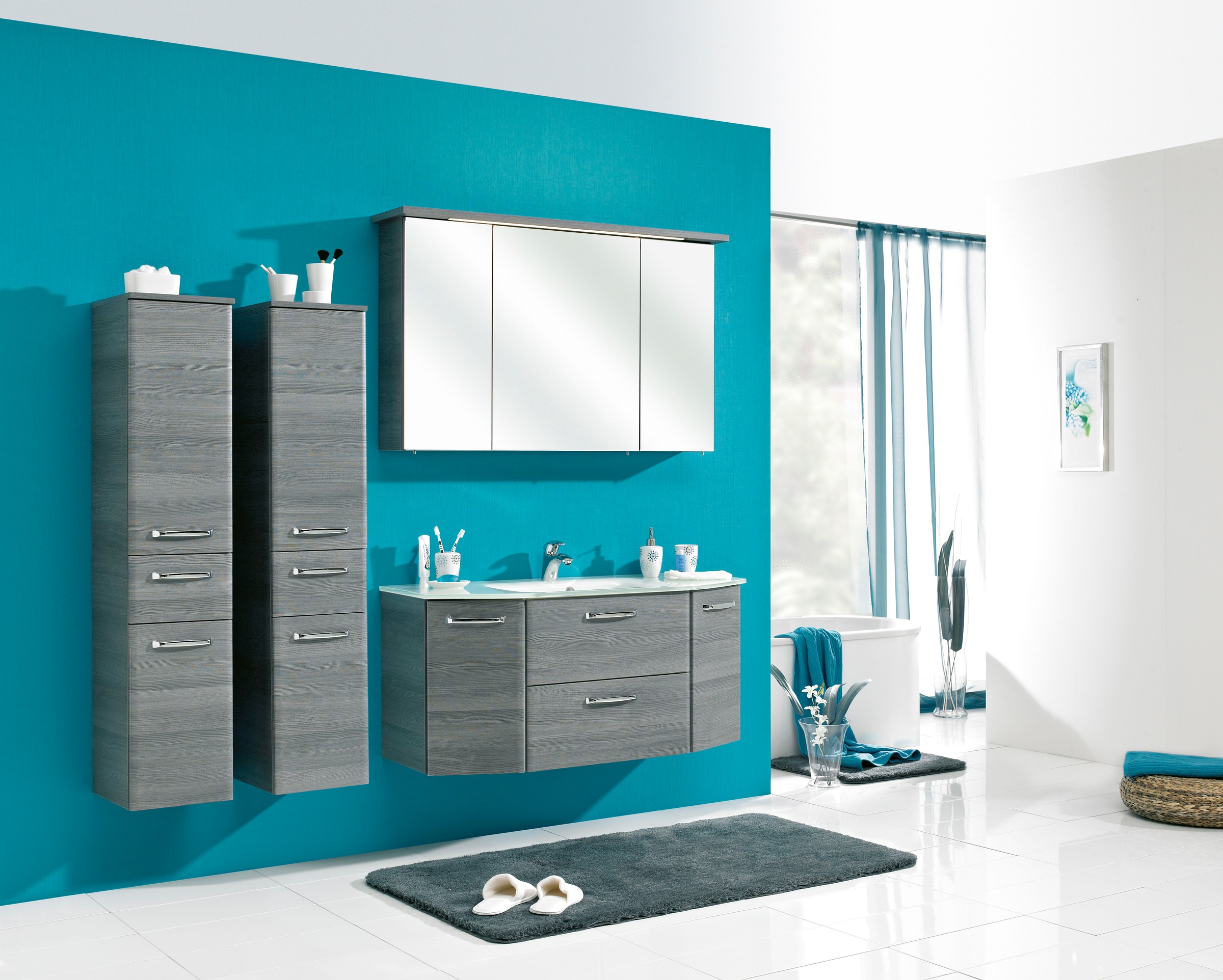 Saphir Waschtisch »Quickset Waschplatz inkl. Glaswaschtisch, 112 cm breit, 2 Türen«, Unterschrank mit Waschbecken, inkl. Türdämpfer, Griffe Chrom Glanz