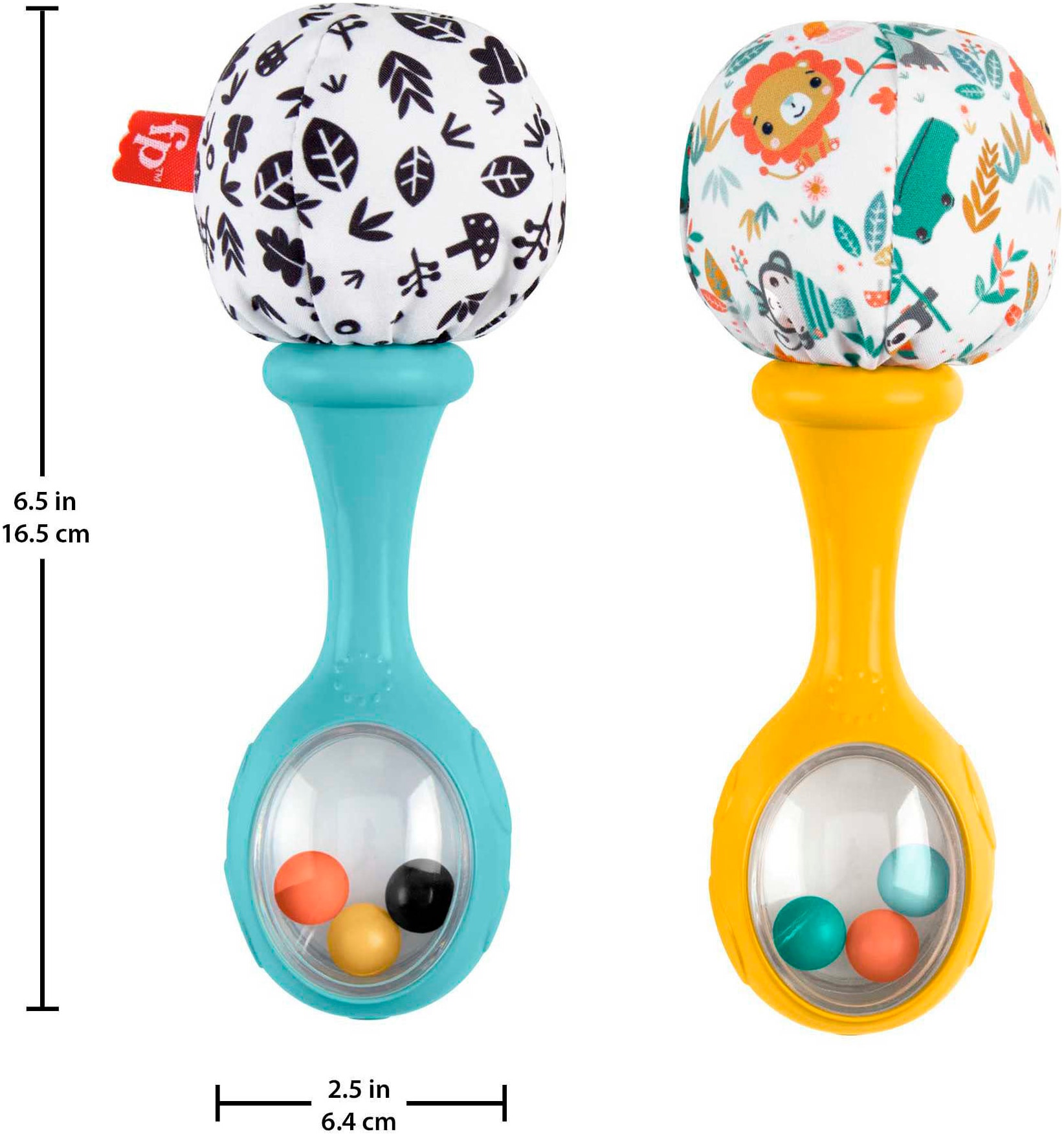 Fisher-Price® Rassel »Rumba-Rasseln mit Stoff, blau/gelb«, (Set, 2 tlg.)