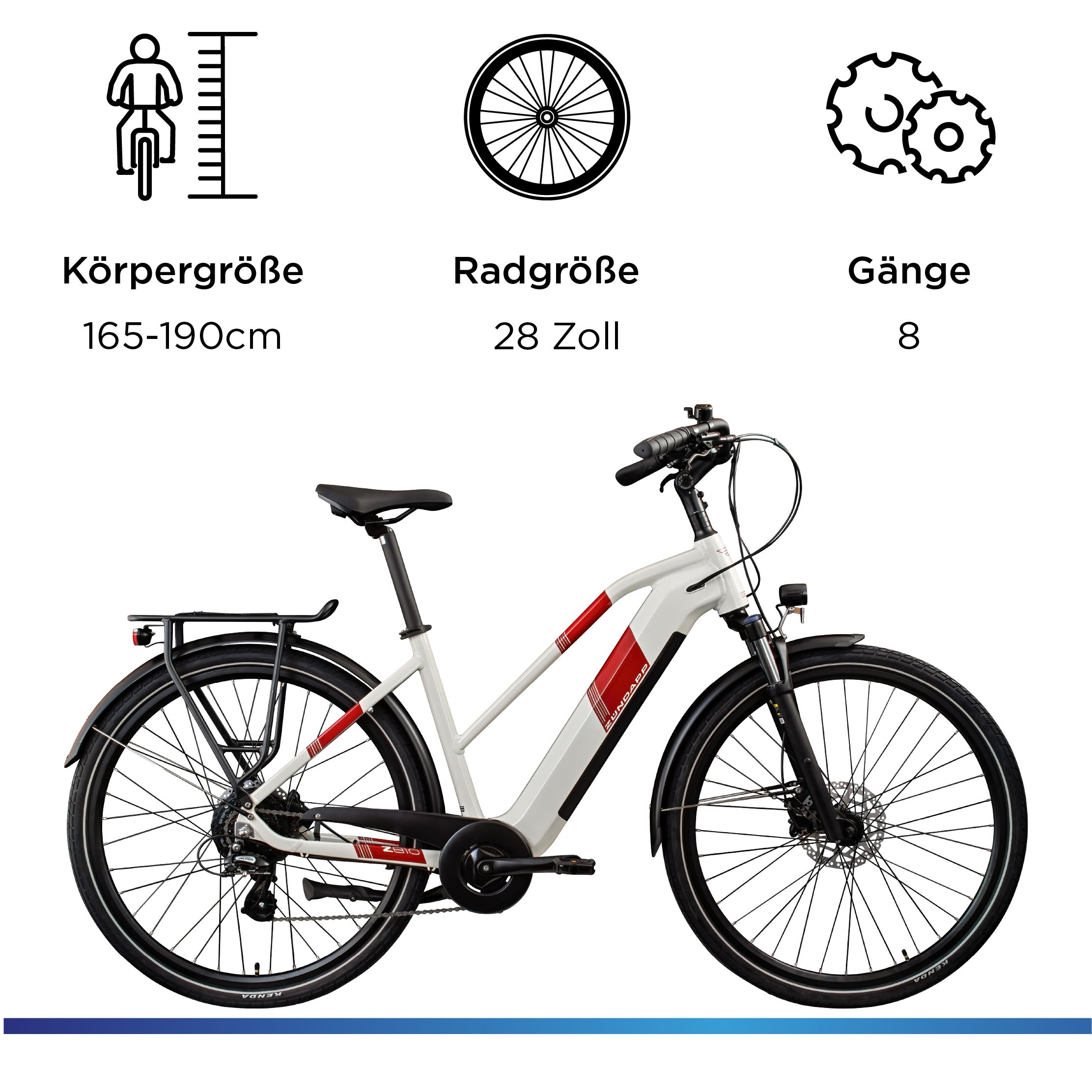 Zündapp »Z810« 8 Gang Shimano Altus RD-M310 Schaltwerk Kettenschaltung Heckmotor 250 W Pedelec, Elektrofahrrad für Damen und Herren