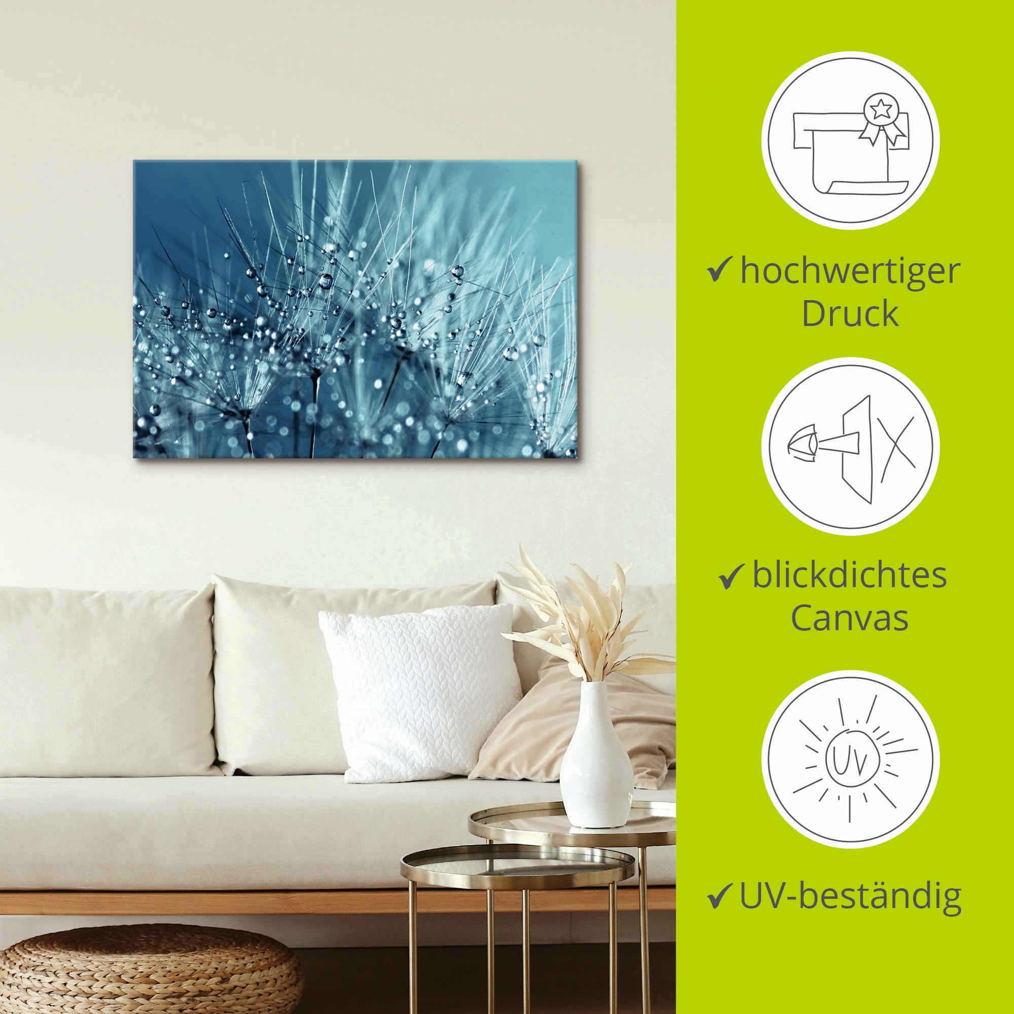 Artland Wandbild »Blaue glitzernde Pusteblume«, Blumen, (1 St.), als Leinwandbild, Poster in verschied. Größen