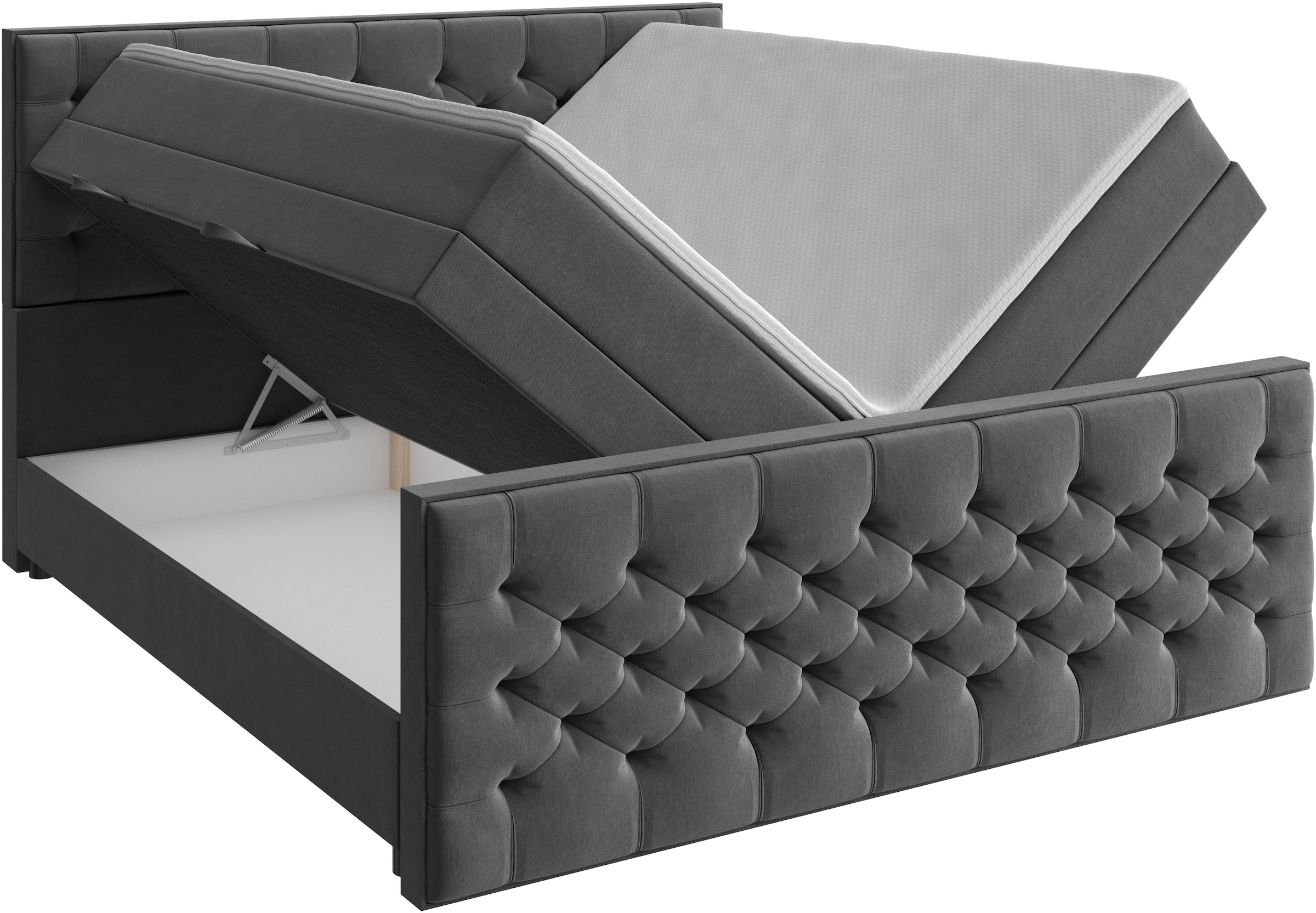 FORTE Boxspringbett »Lanciano Max inkl. zwei Bettkästen und Kaltschaum Topper«, und einer 7-Zonen-Tonnentaschenfederkernmatratze H2/H3