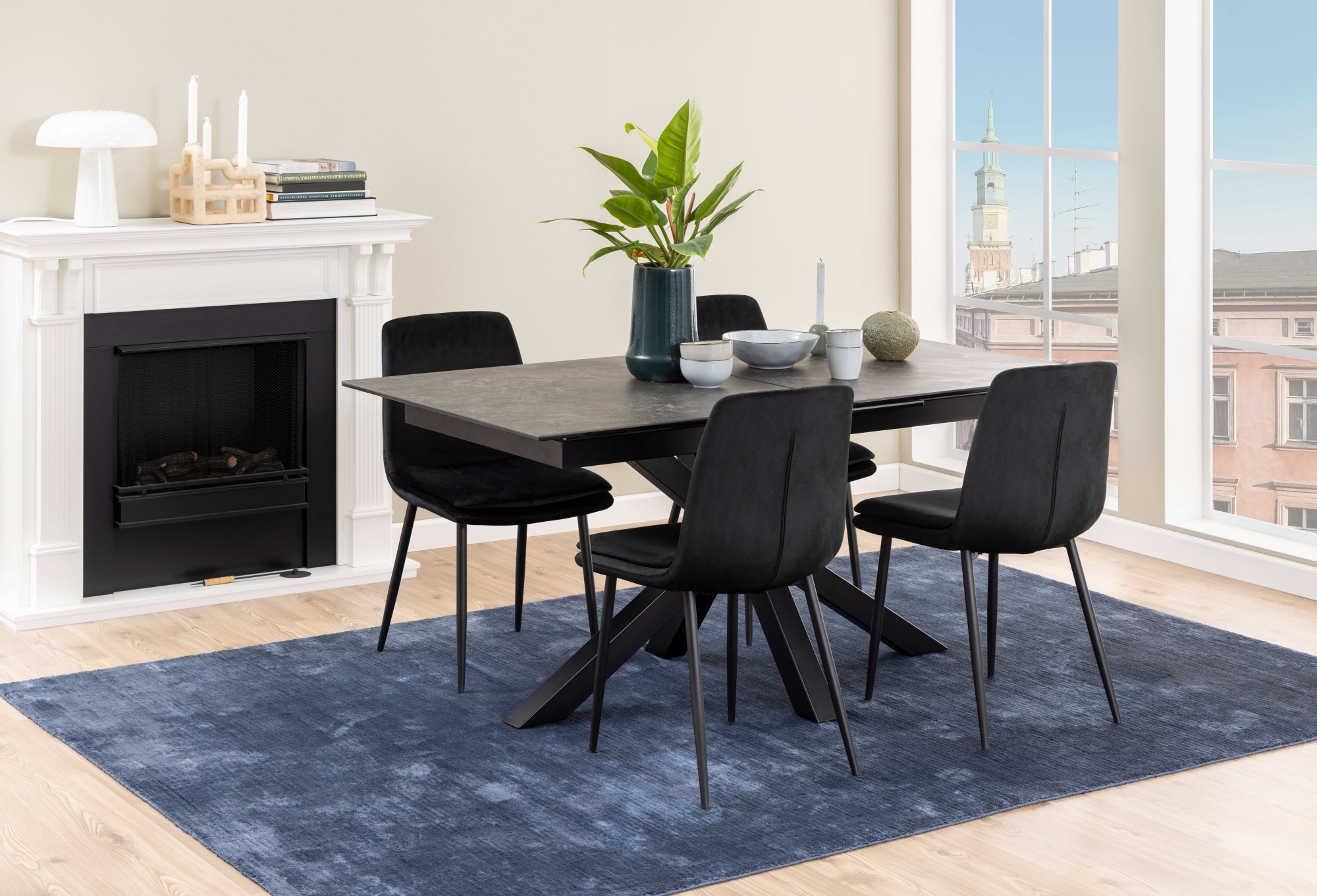 ACTONA GROUP Esstisch »Heaven, Rechteckig Tischplatte aus rauer Keramik, Kreuzfuß, ausziehbar« Kratzfest, wasserabweisend, Sitzplatz für 4-8 Personen, B: 168/210 cm