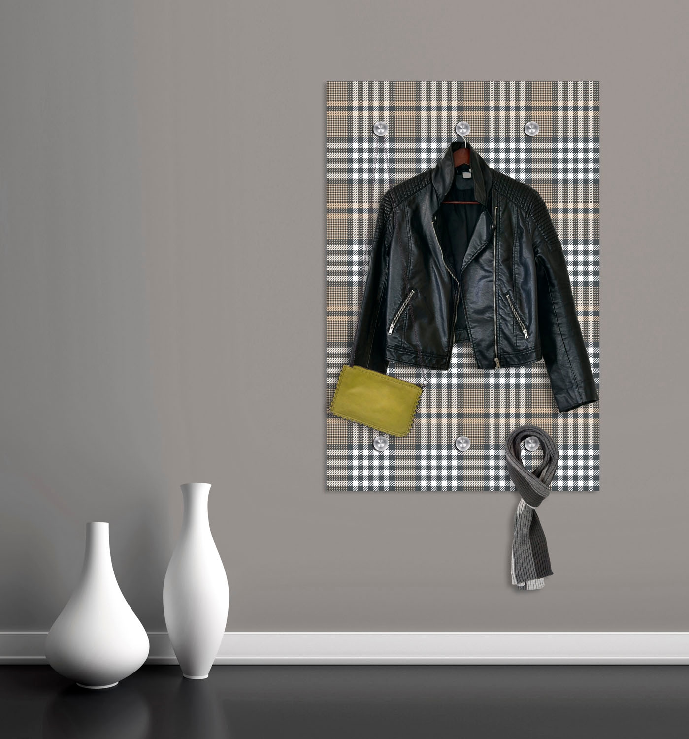 queence Garderobenleiste »Karomuster« mit 6 Haken, 80 x 120 cm