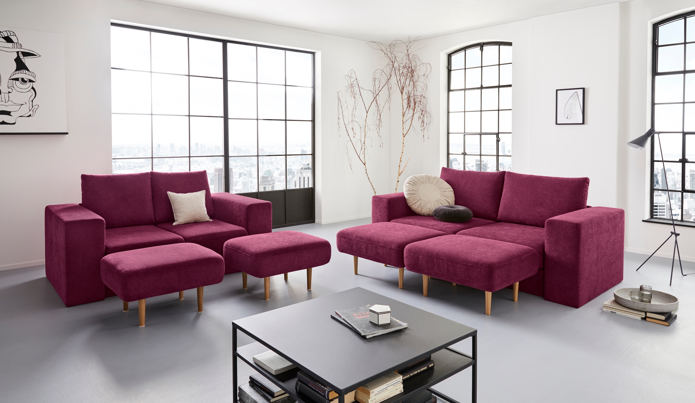 LOOKS by Wolfgang Joop 2-Sitzer »Looksv«, Verwandlungssofa: aus Sofa wird Sofa mit 2 Hockern