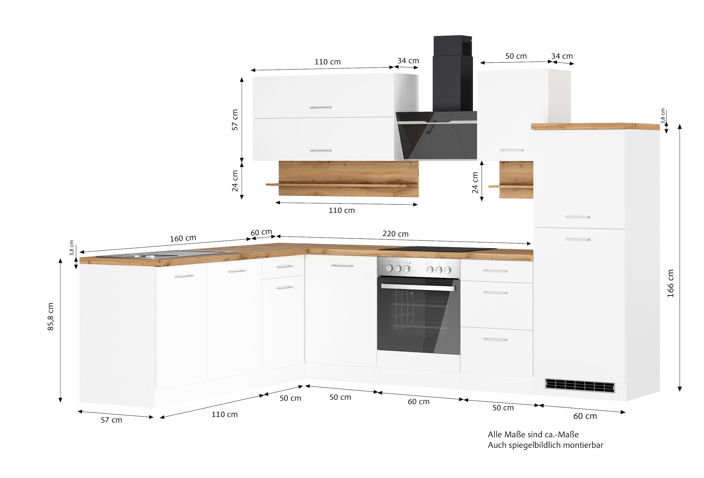 KOCHSTATION Winkelküche »KS-Milan« Stellbreite 280/220 cm, viel Stauraum, wahlweise mit E-Geräten
