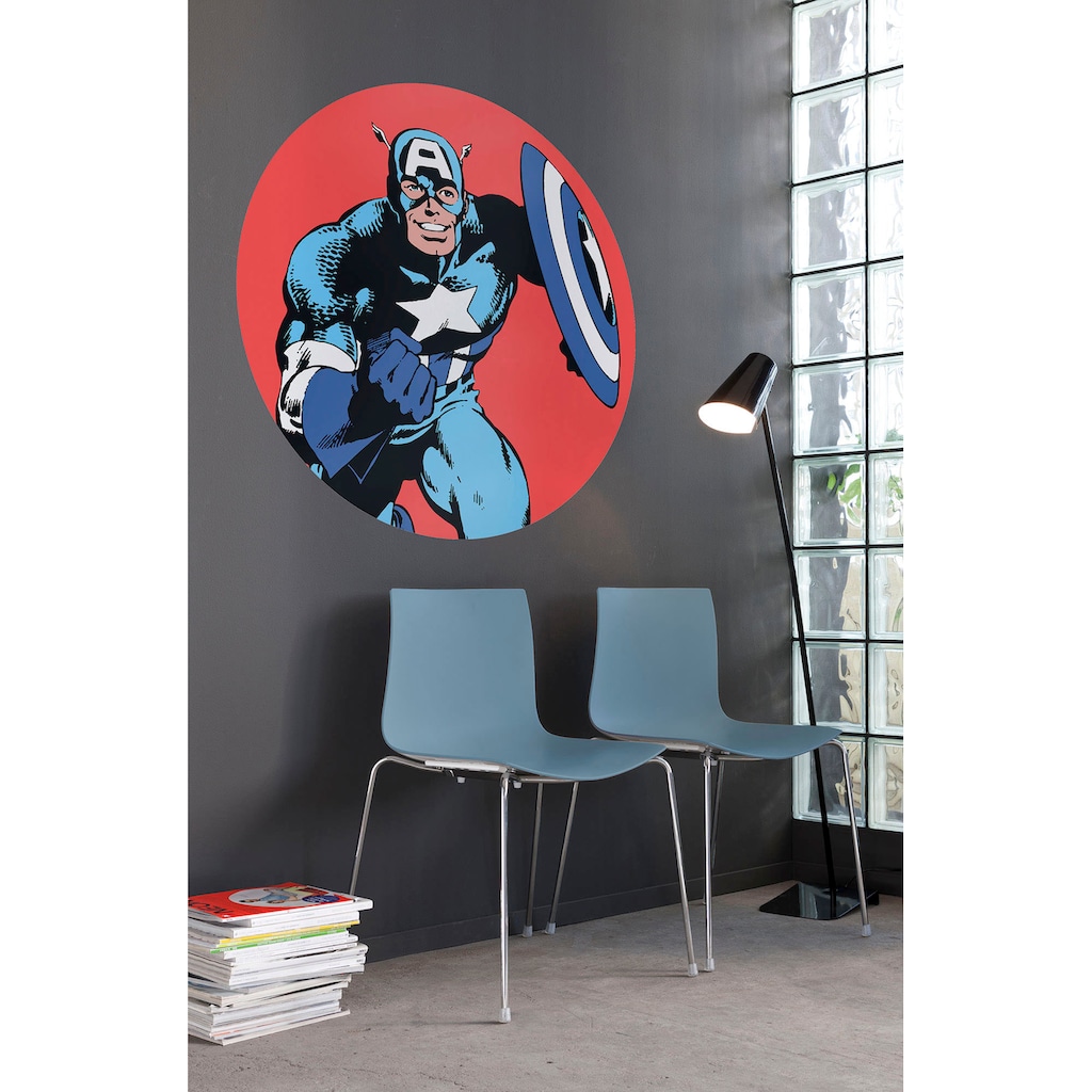 Komar Wandtattoo »Marvel PowerUp Captain America«, (1 St.), 125x125 cm (Breite x Höhe), rund und selbstklebend