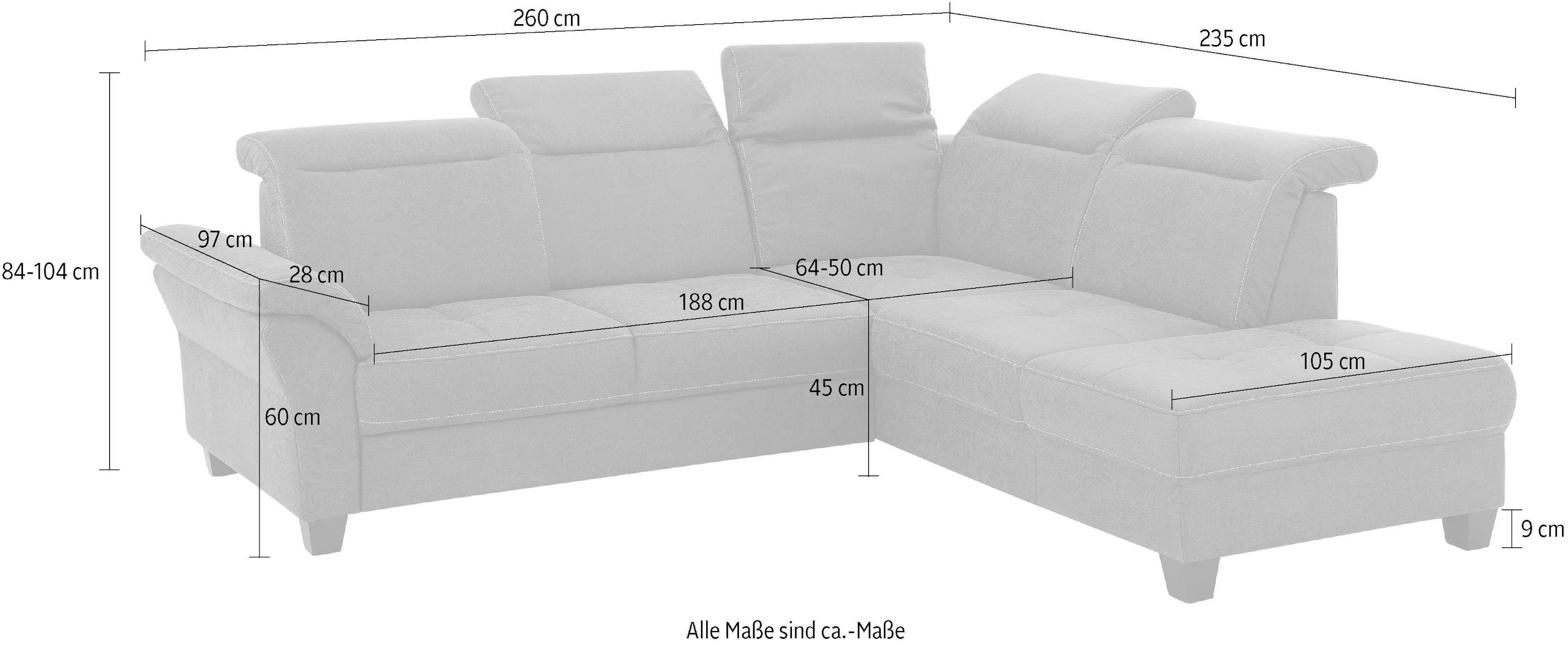 Home affaire Ecksofa »Solvei L-Form«, wahlweise auch mit Kopfteilverstellung und Bettfunktion, Federkern