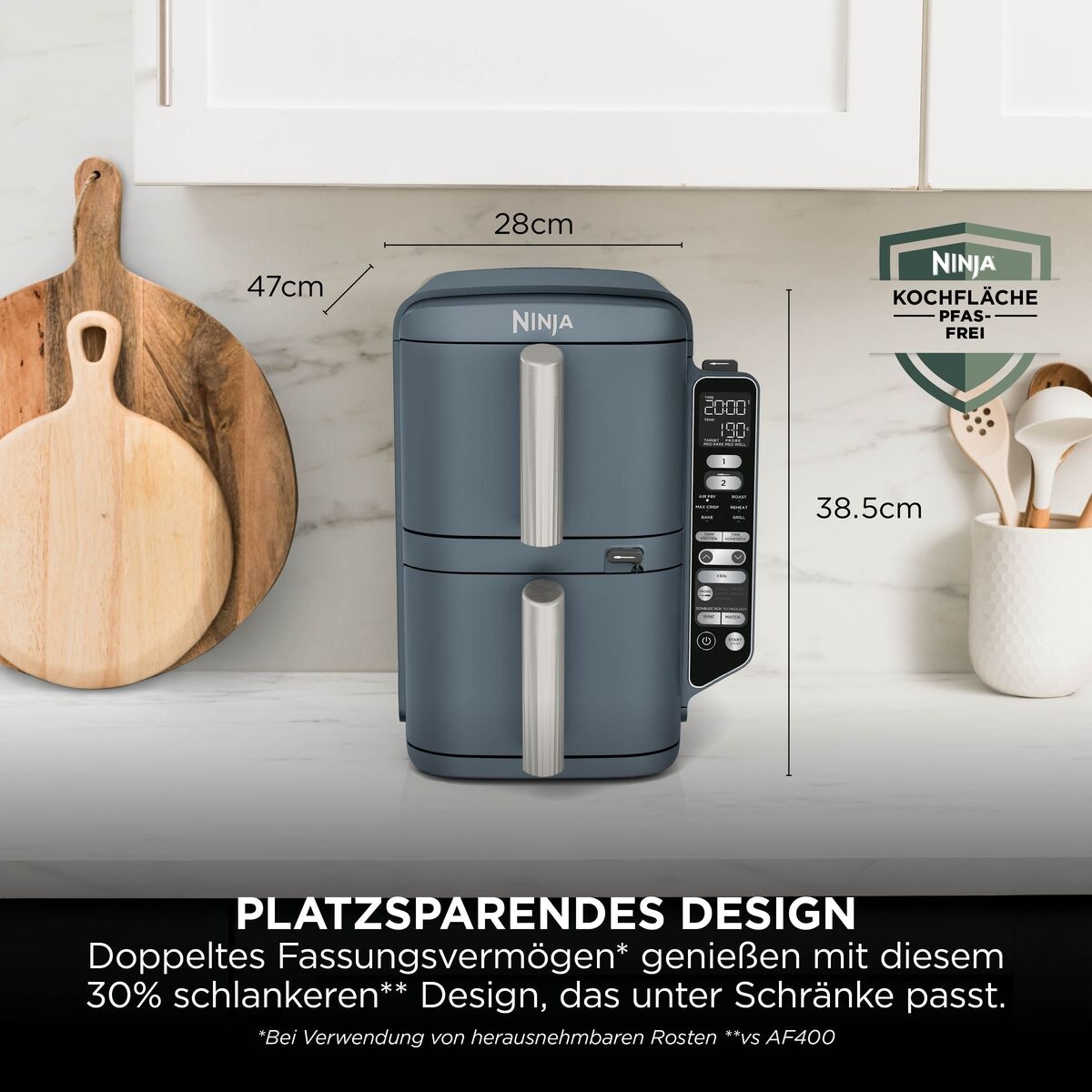 NINJA Heißluftfritteuse »Ninja Double Stack XL Heißluftfritteuse mit 2 Schubladen 9,5 L – Blau« 2450 W