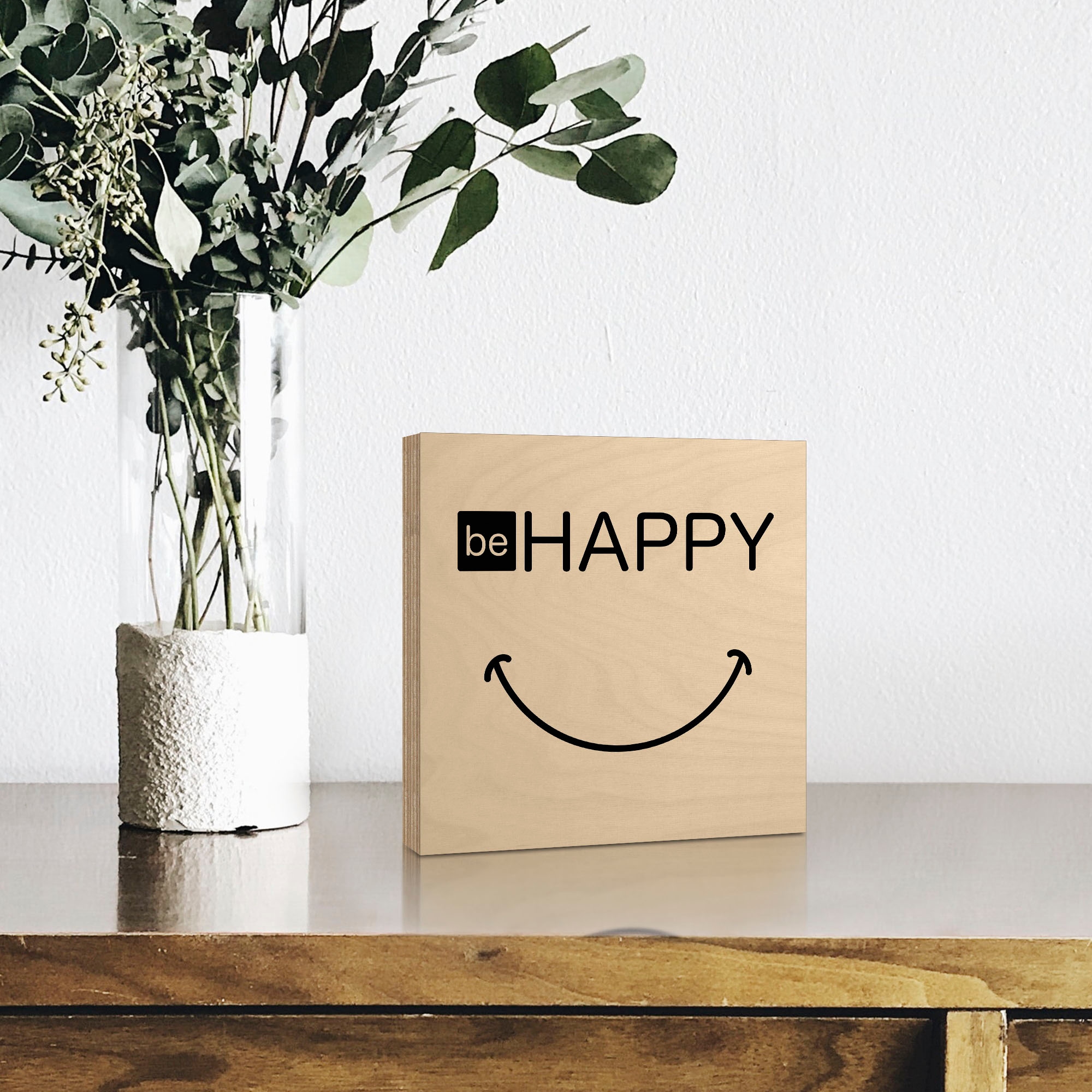 Artland Holzbild »Be happy - Sei glücklich«, Sprüche & Texte, (1 St.)