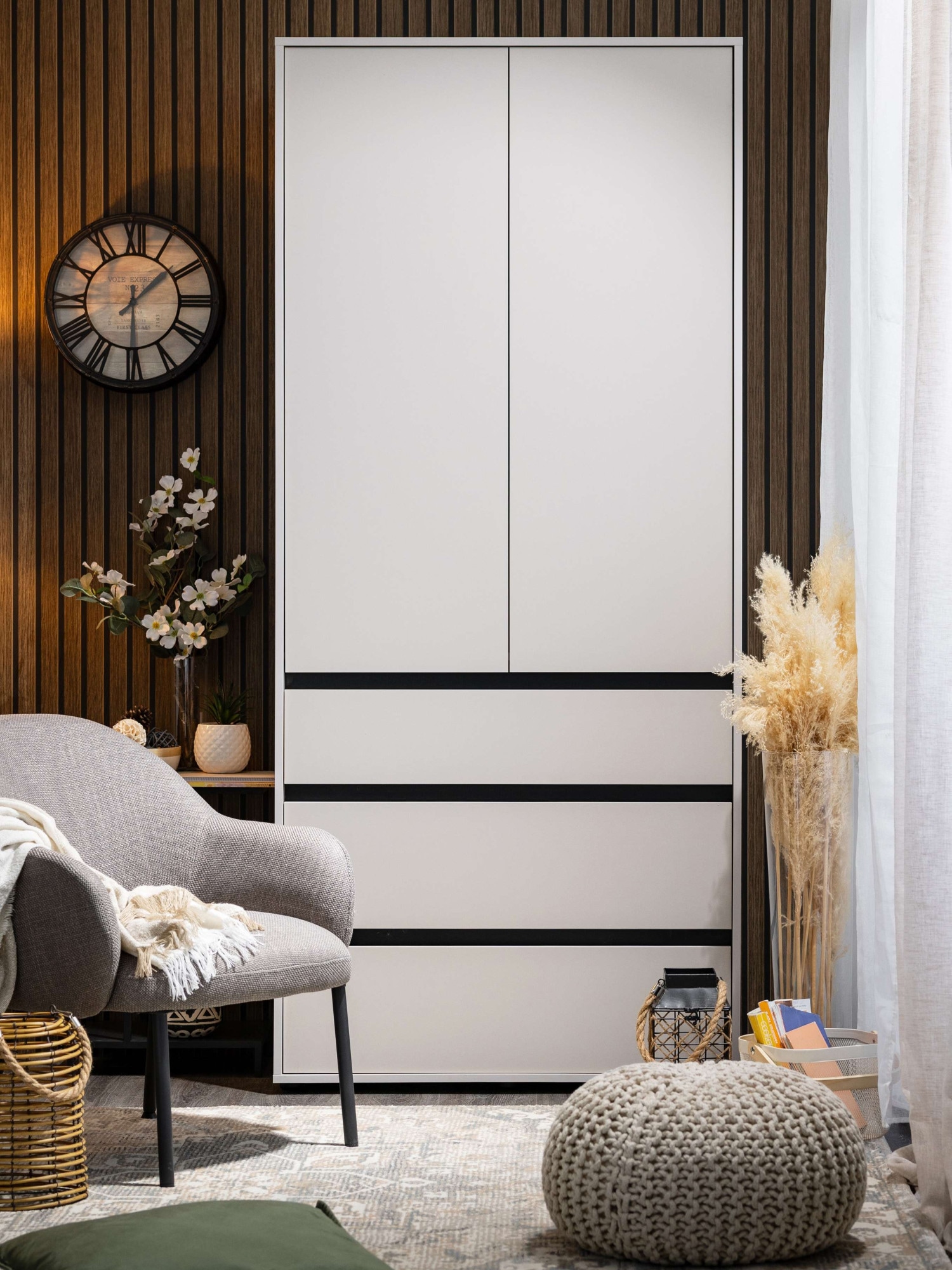 Home affaire Kleiderschrank »Corbet Schlafzimmerschrank, Drehtürenschrank,  Wäscheschrank« 93 cm breit, 3x Schubladen, Kleiderstange, ABS schutzkanten