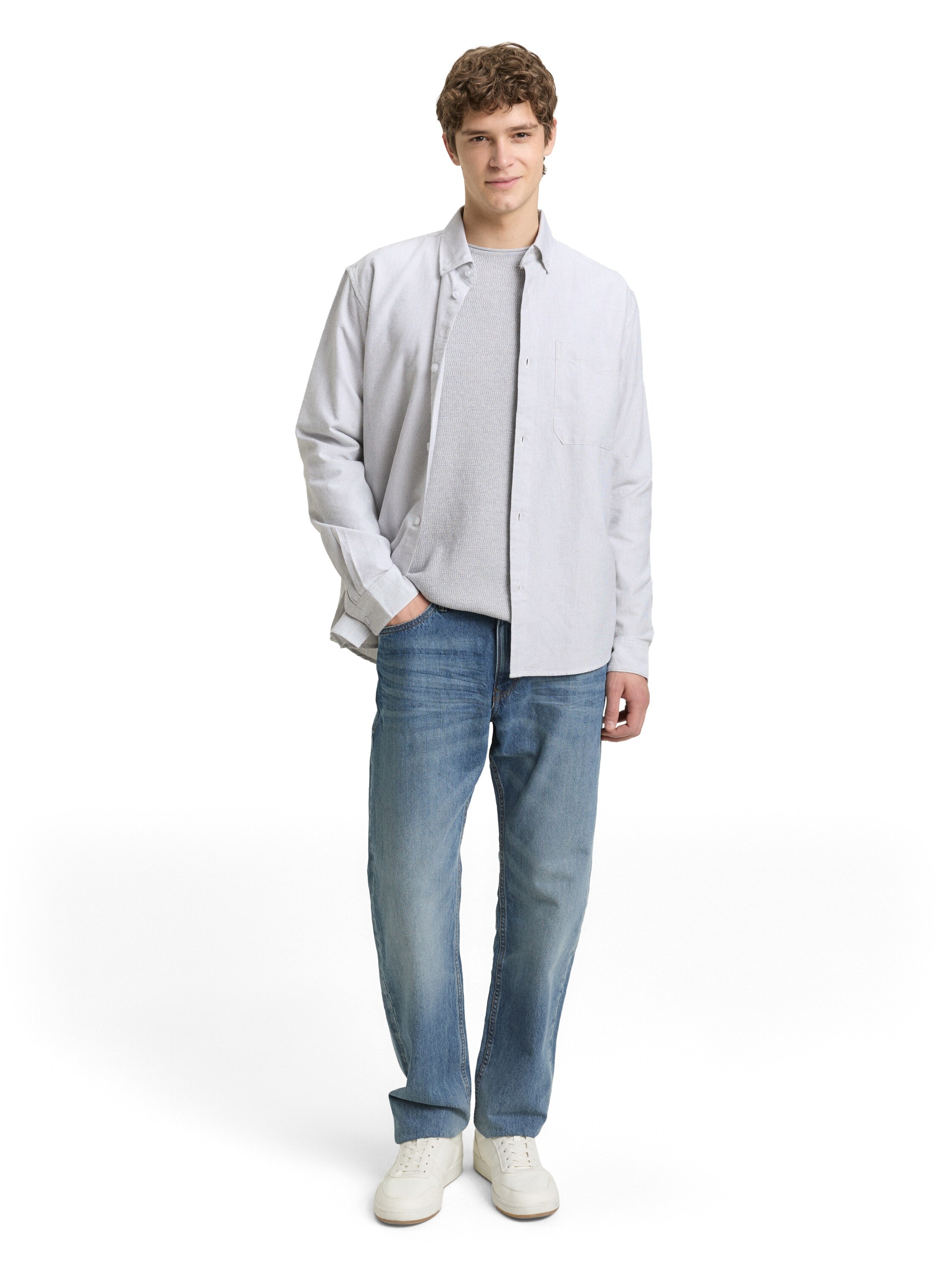 TOM TAILOR Denim Langarmhemd gestreift, mit Button-down-Kragen