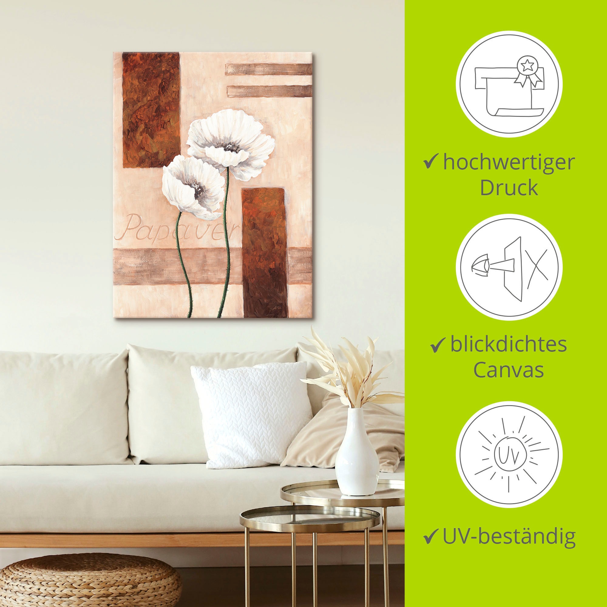 Artland Leinwandbild »Papaver - Mohnblumen«, Blumenbilder, (1 St.), auf Keilrahmen gespannt