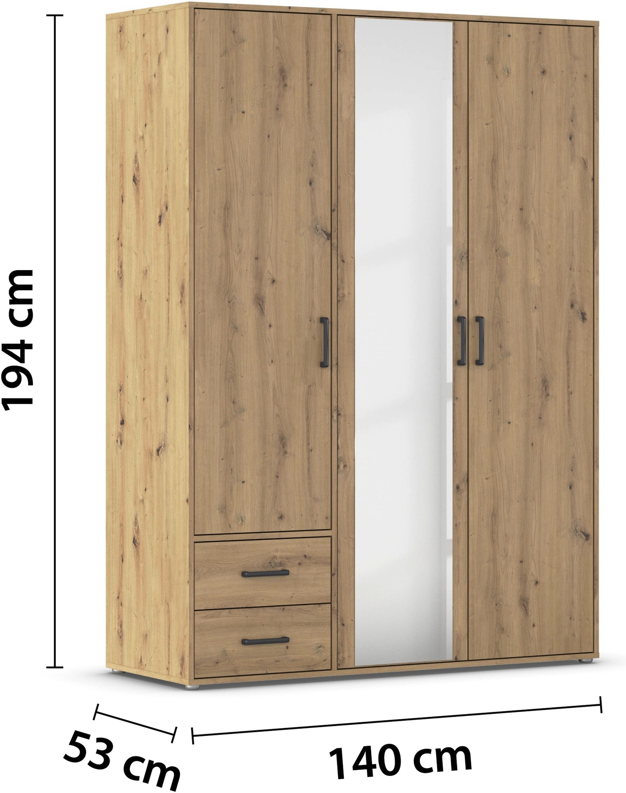 rauch Drehtürenschrank »Kleiderschrank Schrank Garderobe Wäscheschrank VOYAGER«, (in 3 verschiedenen Ausstattungen BASIC/CLASSIC/PREMIUM), mit modernen Griffen in Graumetallic, inkl. Schubkästen und Spiegel