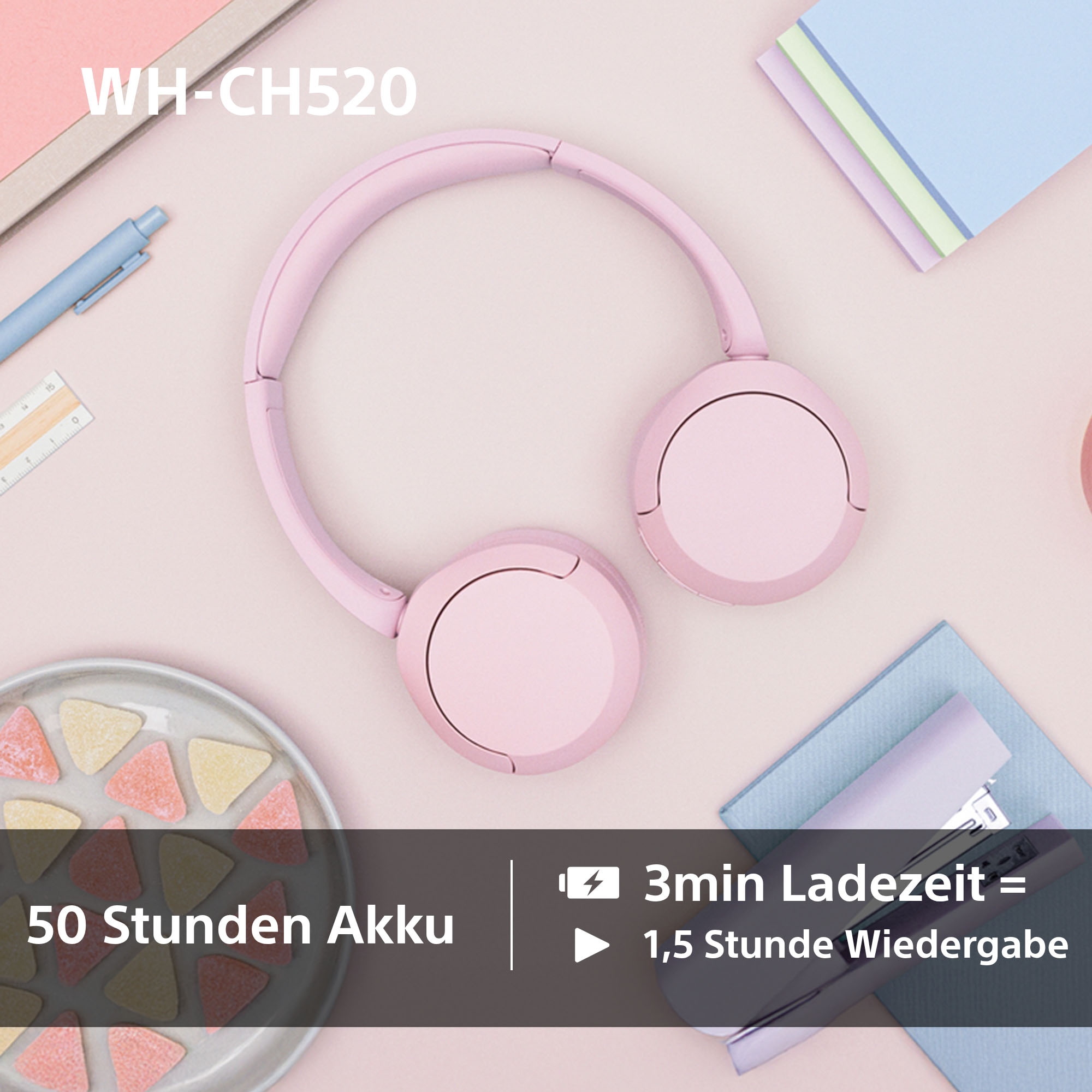 Sony Bluetooth-Kopfhörer »WHCH520«, Bluetooth, Freisprechfunktion-Rauschunterdrückung-Sprachsteuerung-kompatibel mit Siri, 200 Std. Max. Akkulaufzeit (Standby)