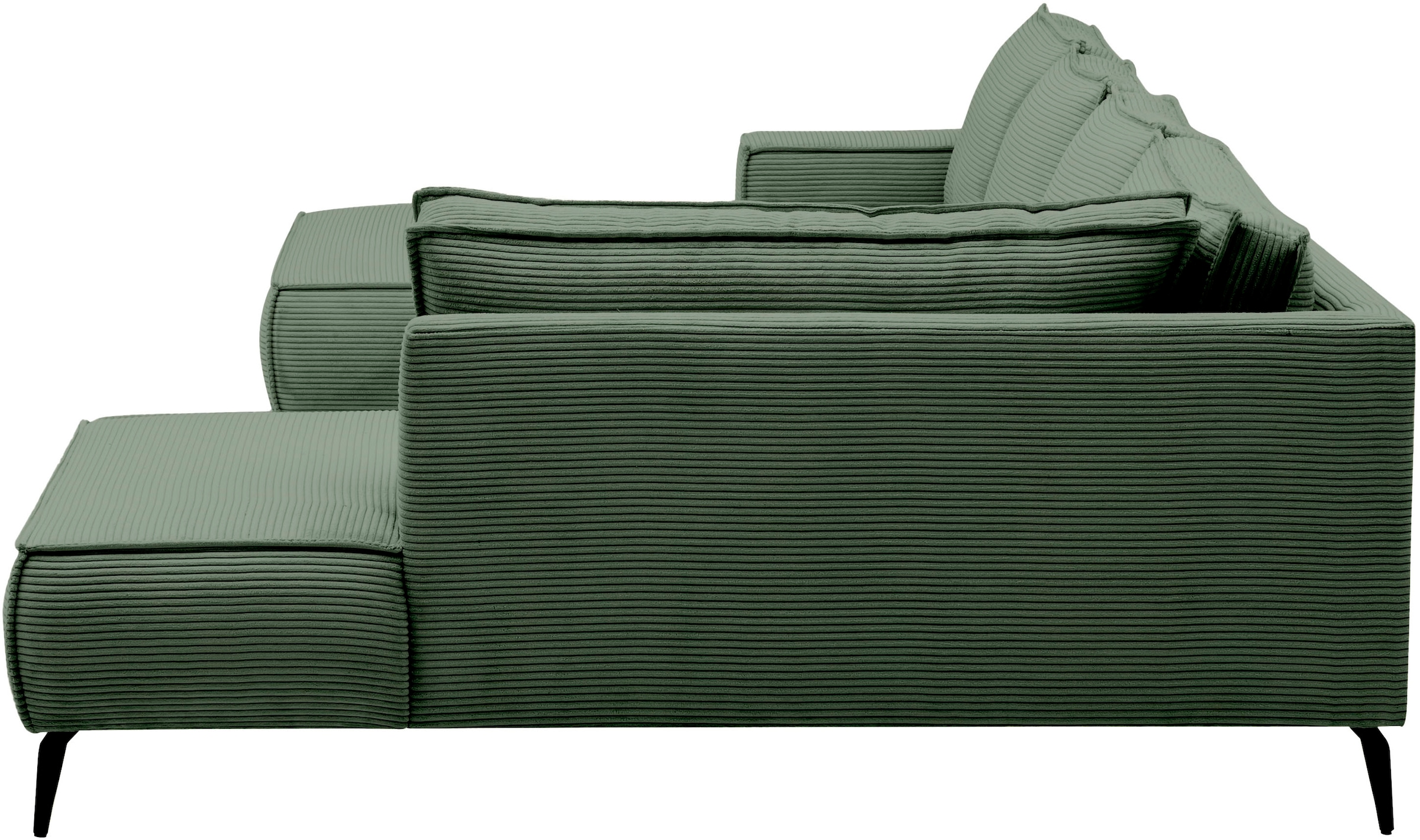 Home affaire Wohnlandschaft »Tvinnu, moderne U-Form, Couch in Cord oder Webstoff in Leinenoptik« Recamiere rechts/links, schwarze Metallfüße, bequeme Sitz-/Liegefläche