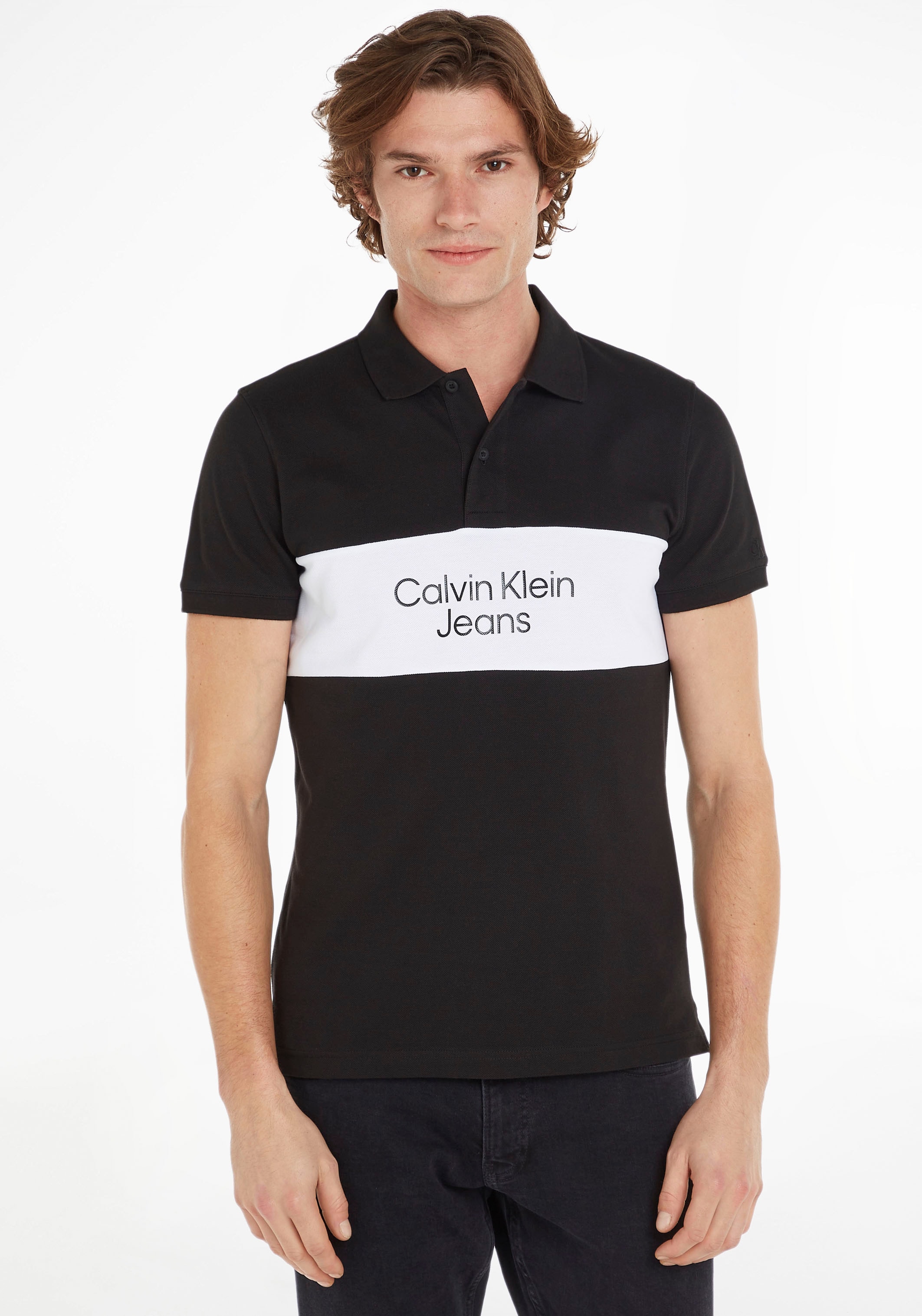 Calvin der POLO«, auf Klein Klein mit »COLORBLOCK ♕ Calvin Poloshirt bei Brust Colorblock LOGO Logo Jeans