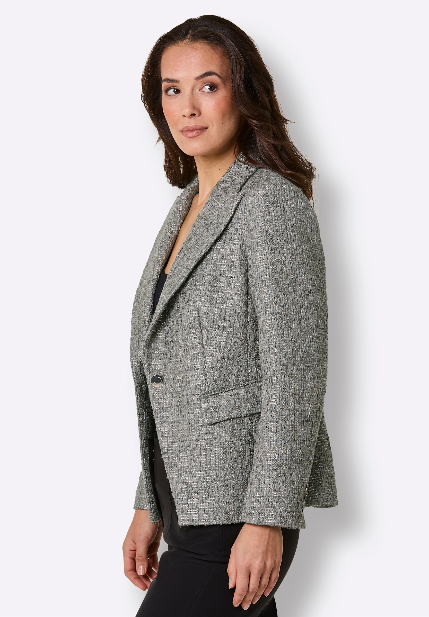 creation L Blusenblazer »Woll-Mix-Blazer Bouclé-Blazer mit schräger Kante«