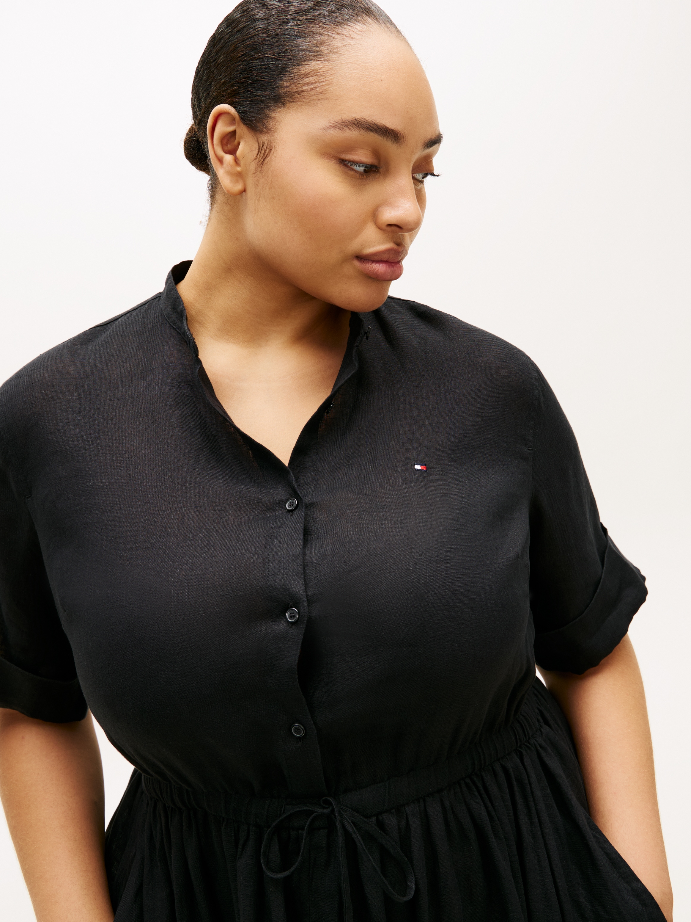 Tommy Hilfiger Curve Midikleid »CRV LINEN MIDI SHIRT DRESS SS« in großen Größen, Taille mit Bindeband