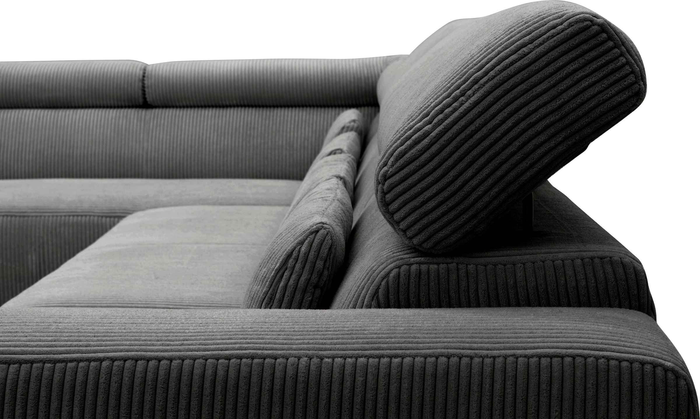 DOMO collection Wohnlandschaft »Brandon, belastbar bis 140kg/ Sitz, B/T: 359/228 cm, U-Form«, mit Sitztiefenverstellung, Cord, grau