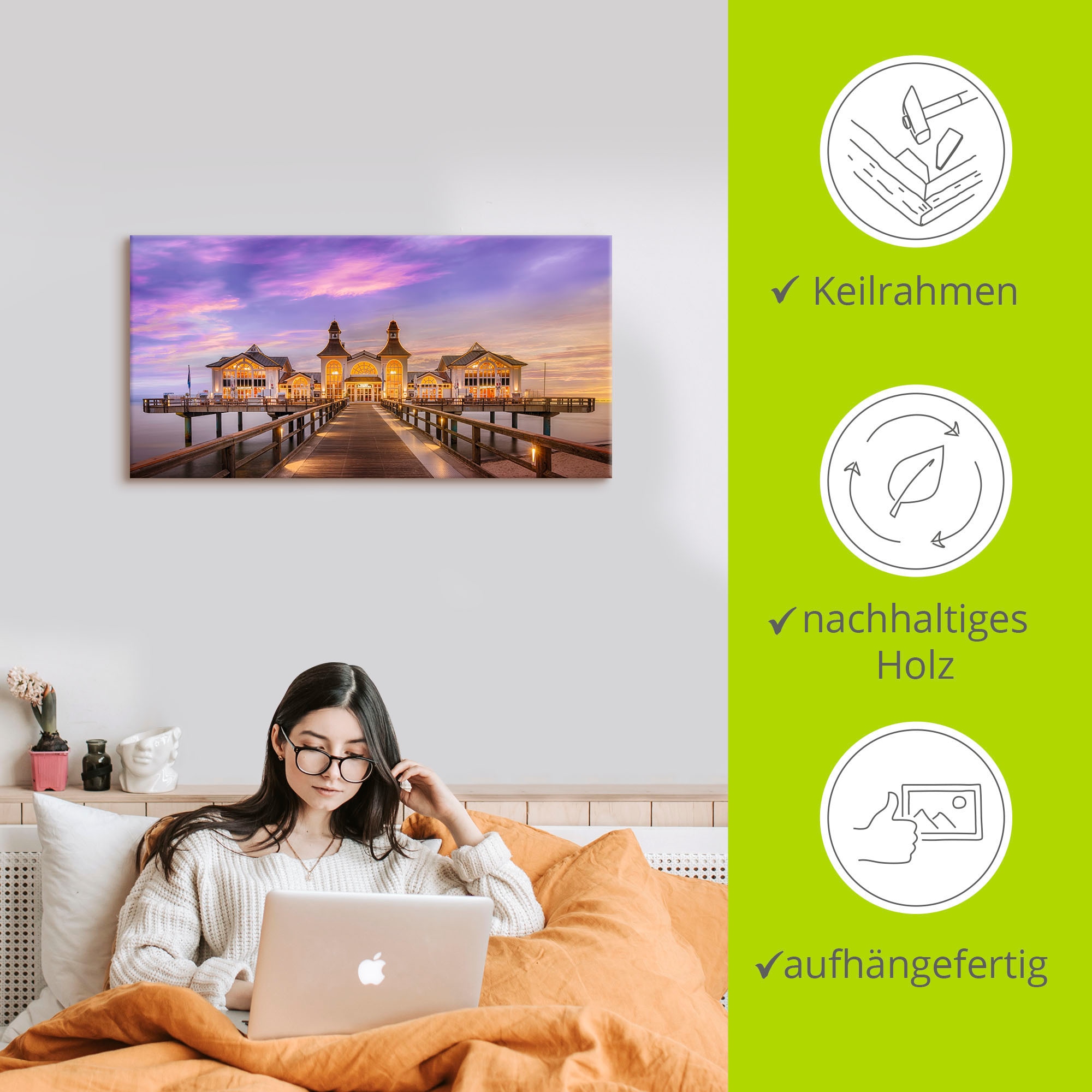 Artland Wandbild »Rügen Seebrücke in Sellin«, Brücken, (1 St.), als Alubild, Leinwandbild, Wandaufkleber oder Poster in versch. Größen