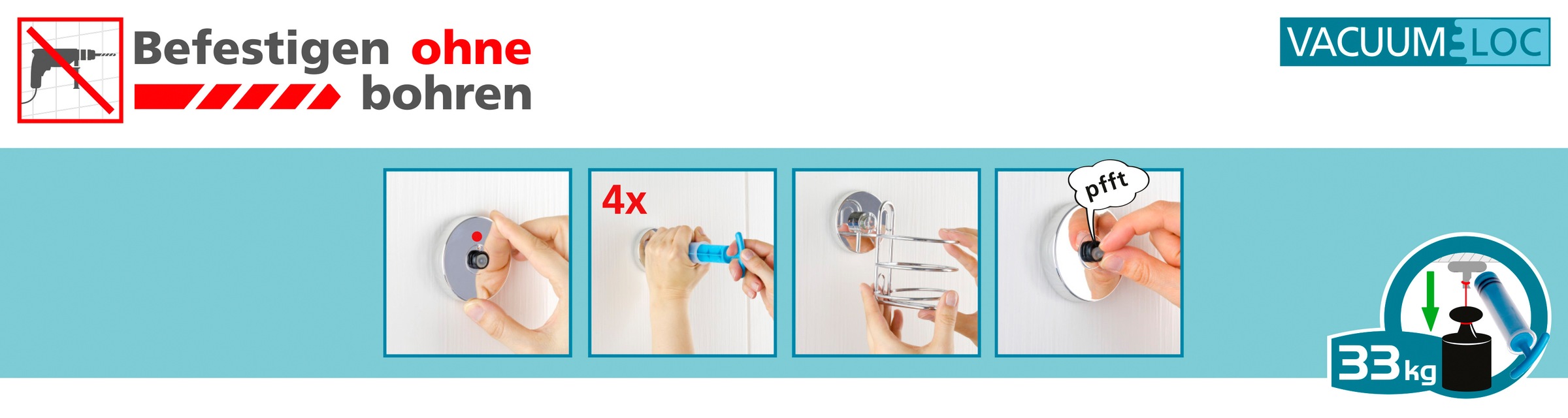 WENKO Duschabzieher »Chrom« mit Vacuum-Loc, ohne bohren