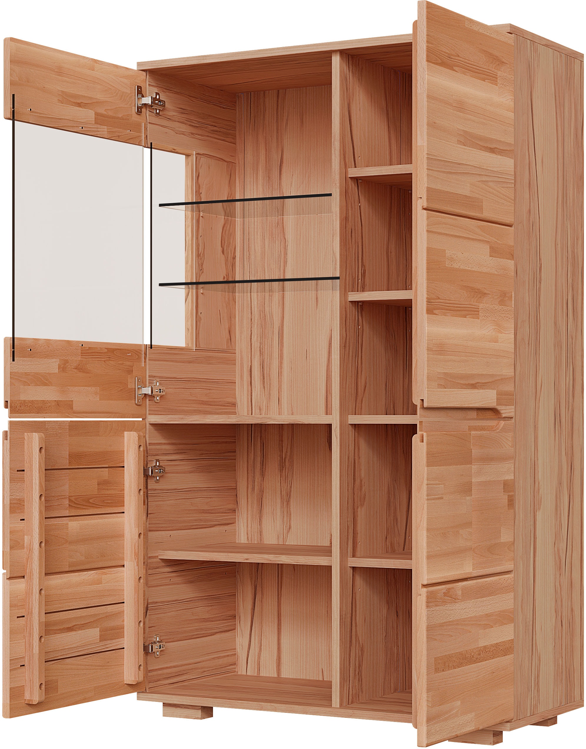 OTTO home Vitrine »VETRO: Fronten aus Massivholz, Korpus aus Melamin,Griffmulden« Kernbuche B/T/H:90/40/145,5cm,6Variable einlegeboden,10 Fächer,Glastür