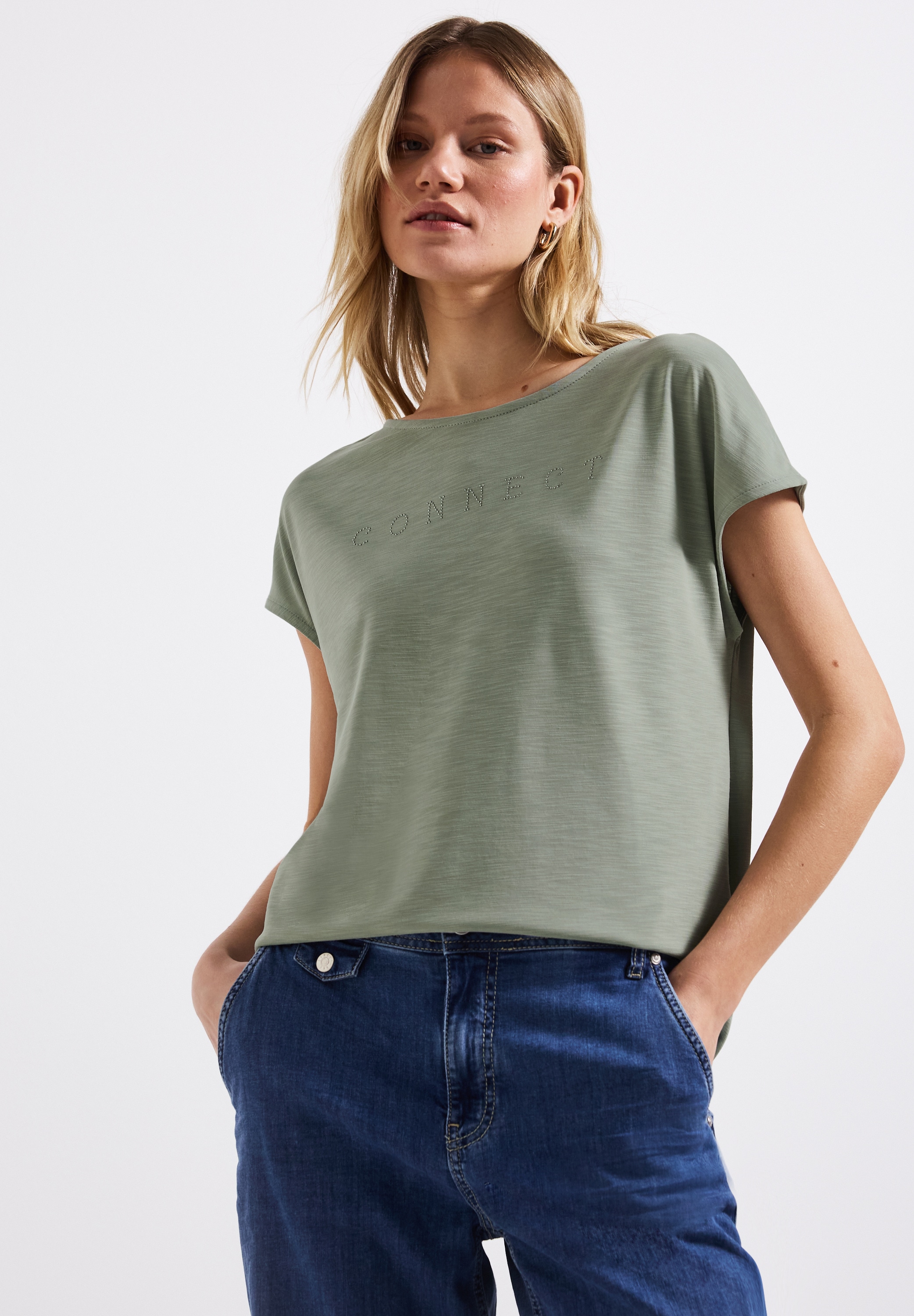 STREET ONE T-Shirt, mit Wording aus Schmucksteinen