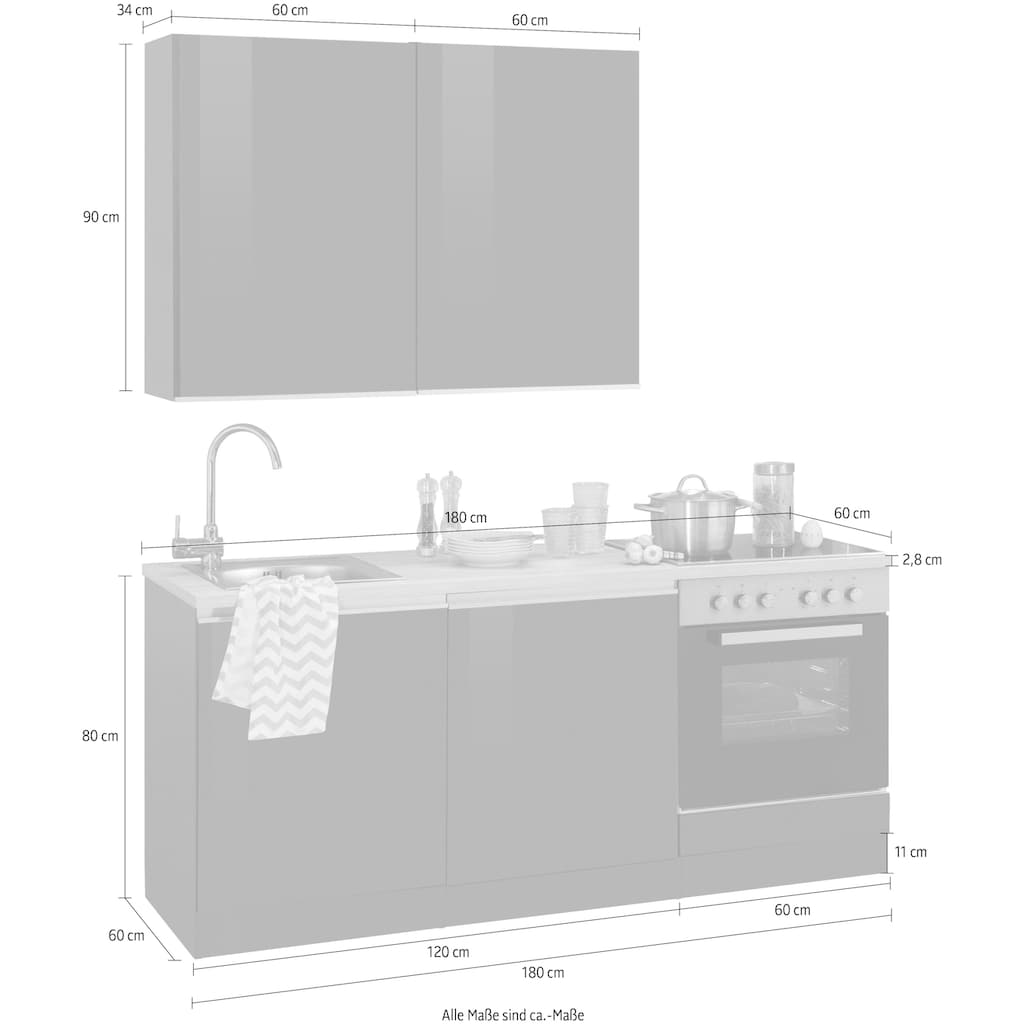 HELD MÖBEL Küchenzeile »Ohio«, ohne E-Geräte, Breite 180 cm