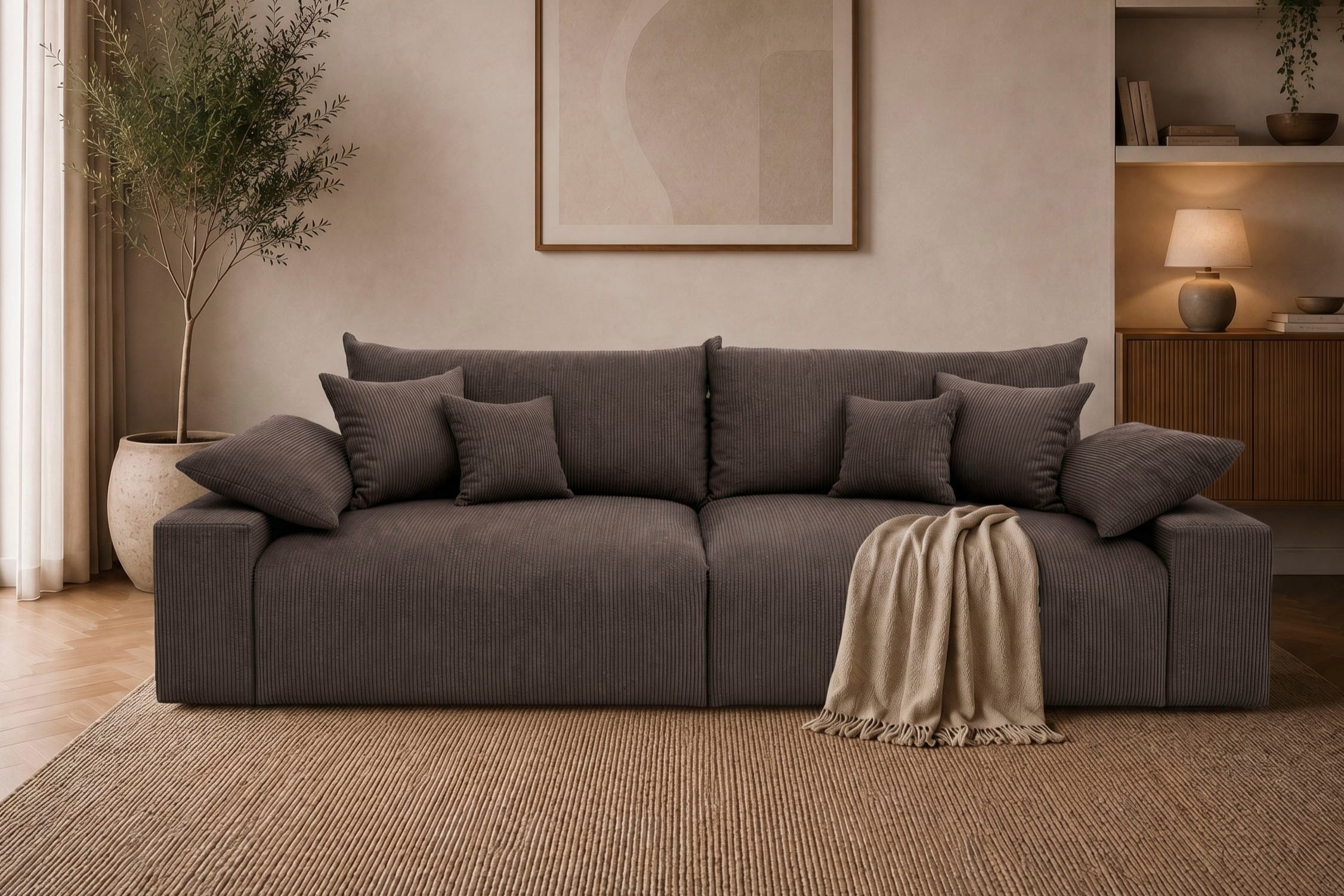 OTTO home Big-Sofa »Amici, B: 302 cm, Lounge-Sofa in Boucle und Cord« Mega-Sofa mit Lounge-Komfort, Federkern & 6 Zierkissen
