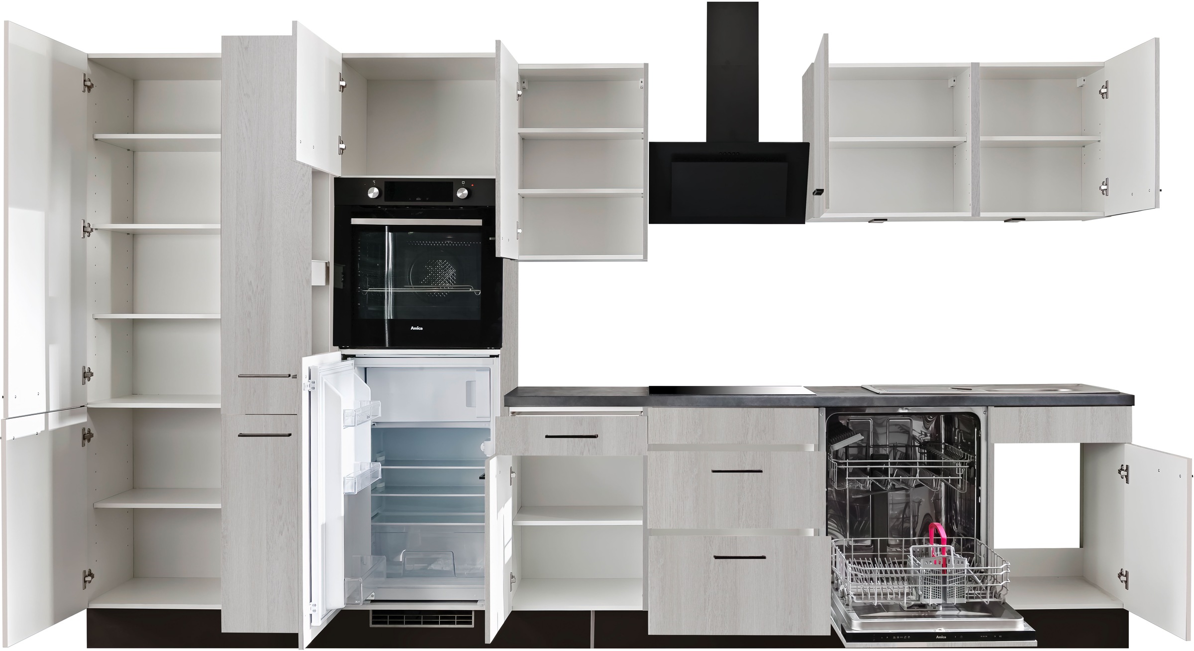 wiho Küchen Küche »Nisos«, Soft-Close, 370 cm, Backofen matt schwarz, Teleskopauszug