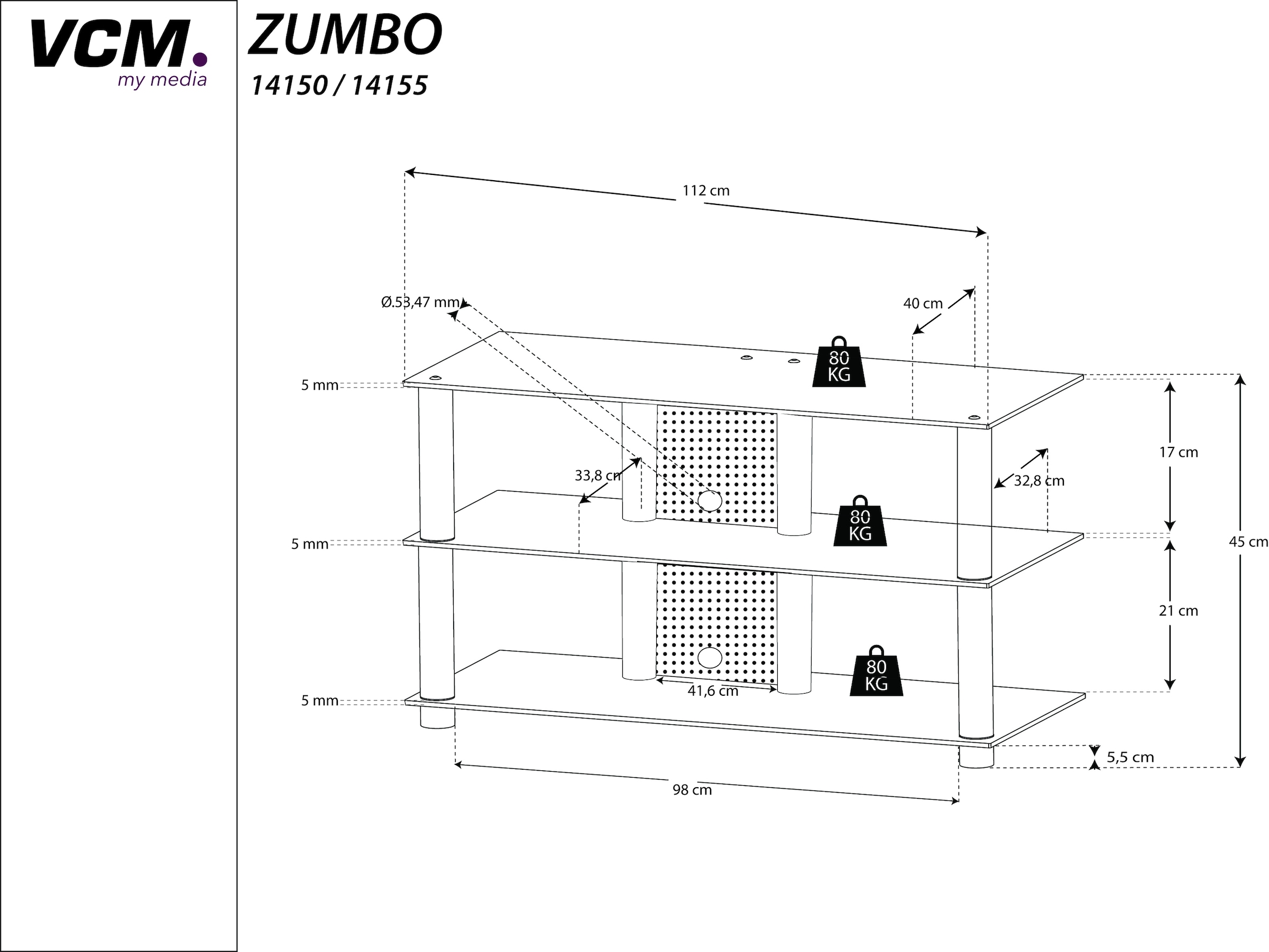 VCM Wohnzimmertisch »TV Möbel Sideboard Fernseh Rack Alu Glas Zumbo«