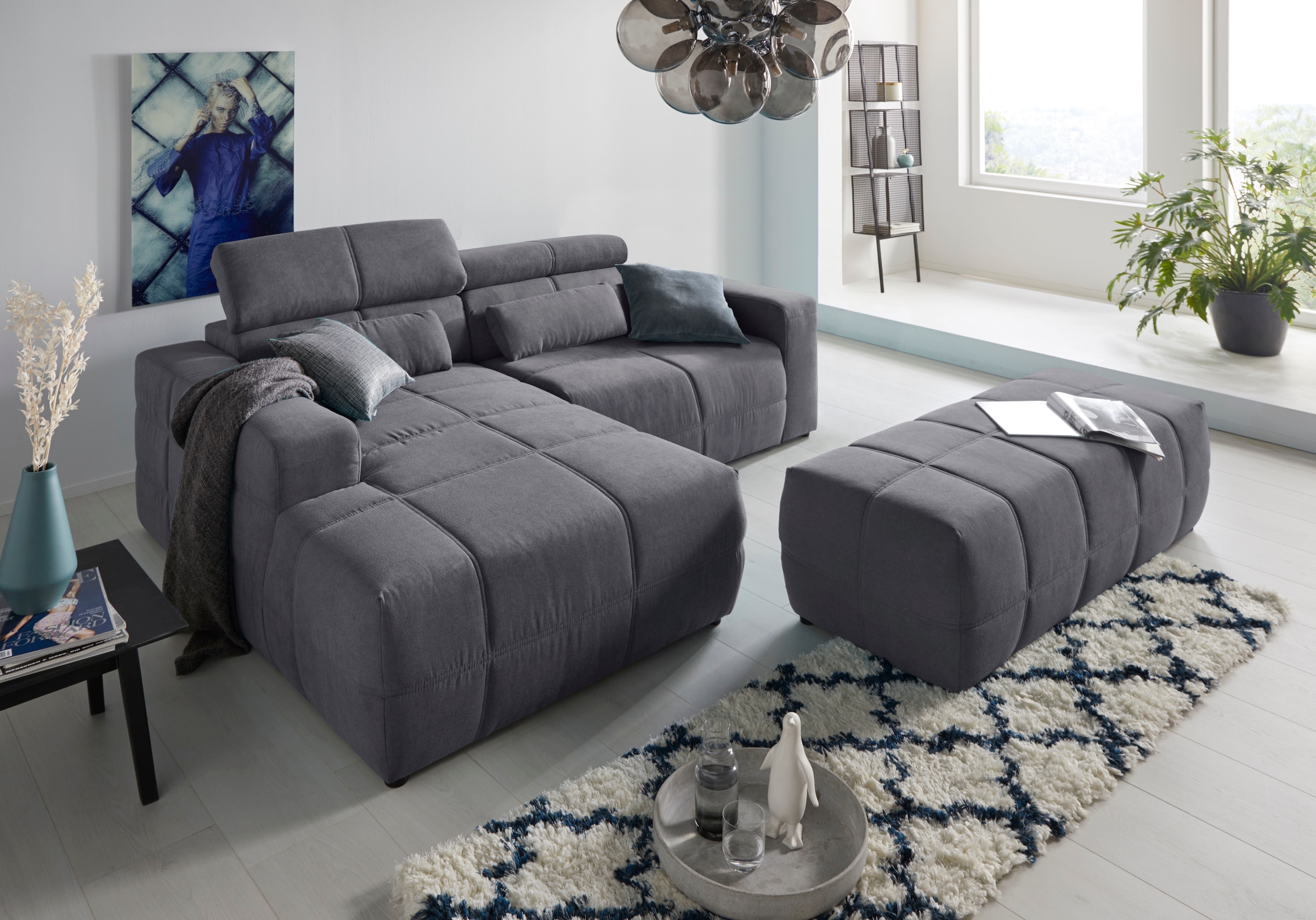 DOMO collection Ecksofa »Brandon kleine Ausführung B/T/H: 214/100/80 cm«, Mit Kopfteilverstellung, auch in Leder und Cord, L-Form