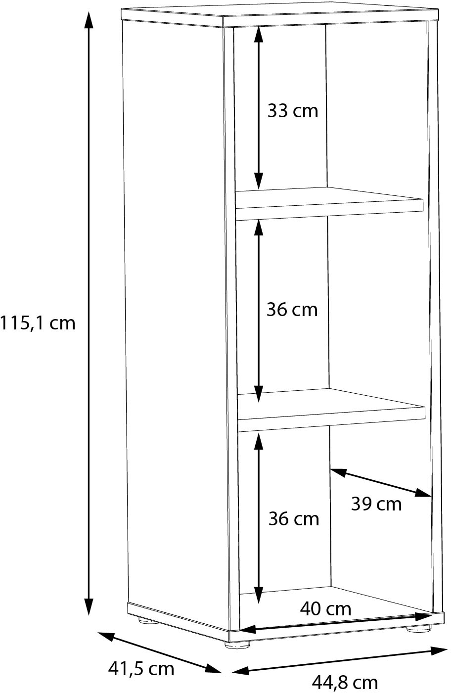 FORTE Aktenregal »Goldsboro«, mit 3 offenen Fächern, unterschiedliche Breiten, Höhe 115 cm