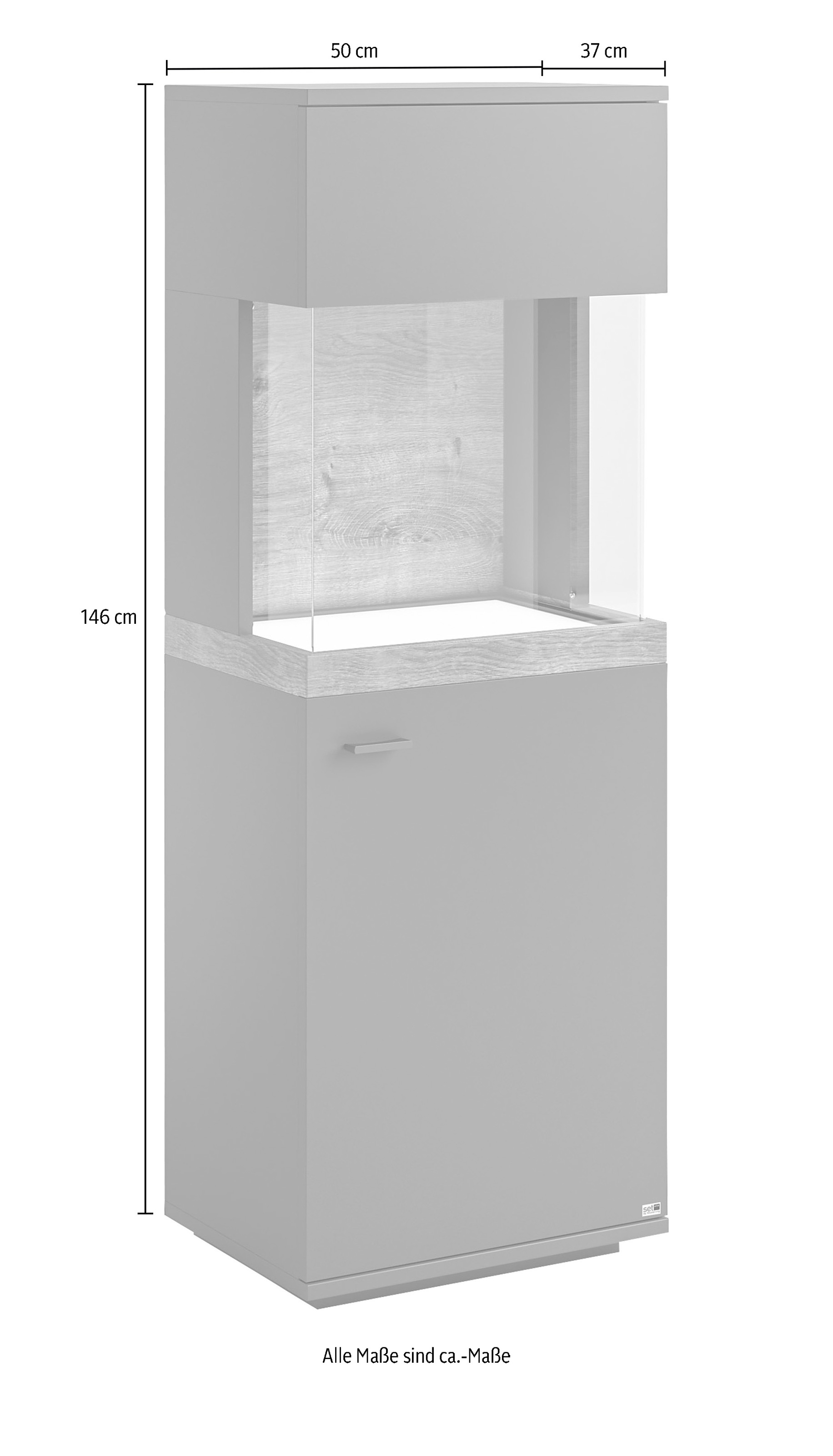 set one by Musterring Glasvitrine »Lancaster«, Farben weiß oder grau mit Eicheabsetzung, mit LED-Beleuchtung