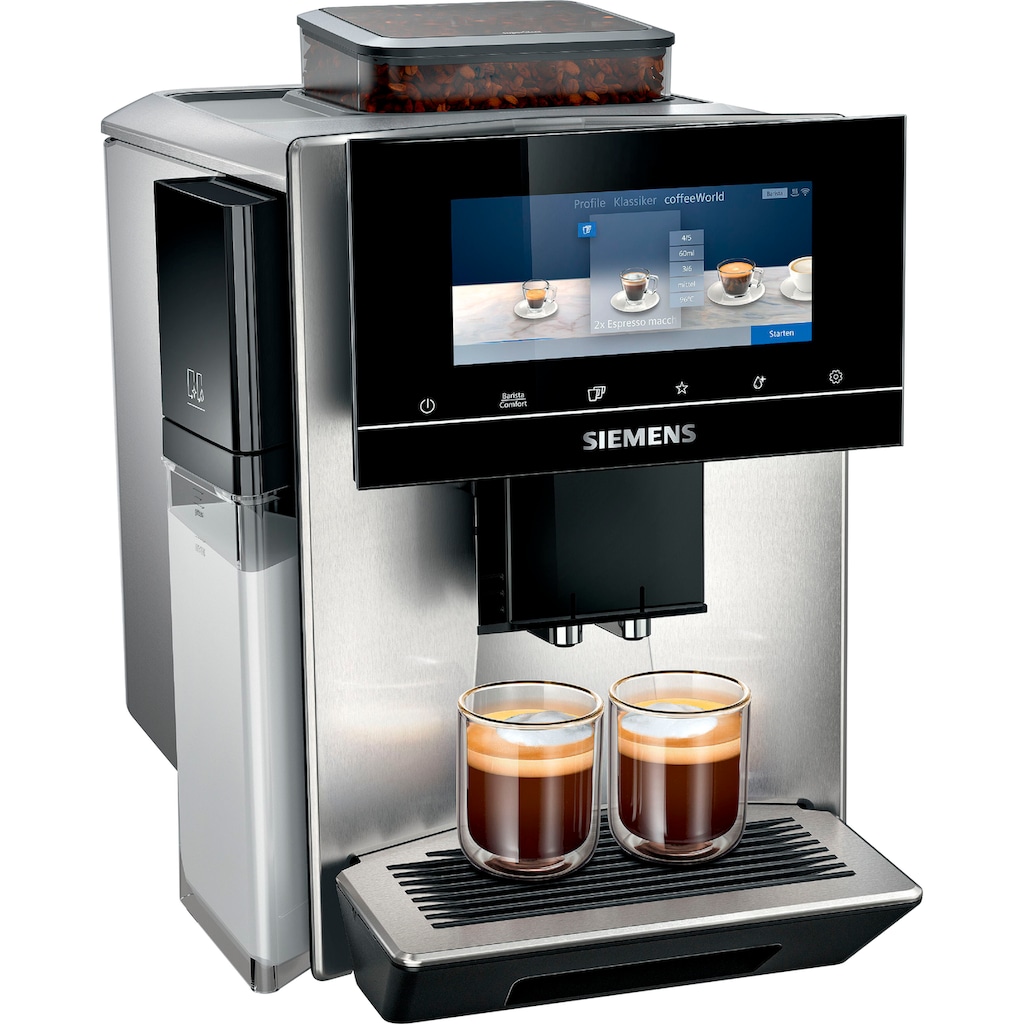 SIEMENS Kaffeevollautomat »EQ900 TQ903DZ3, auto. Reinigen und Entkalken, 6,8" TFT-Display«, Barista-Mode, App-Steuerung, Geräuschreduzierung, 3 Profile, edelstahl