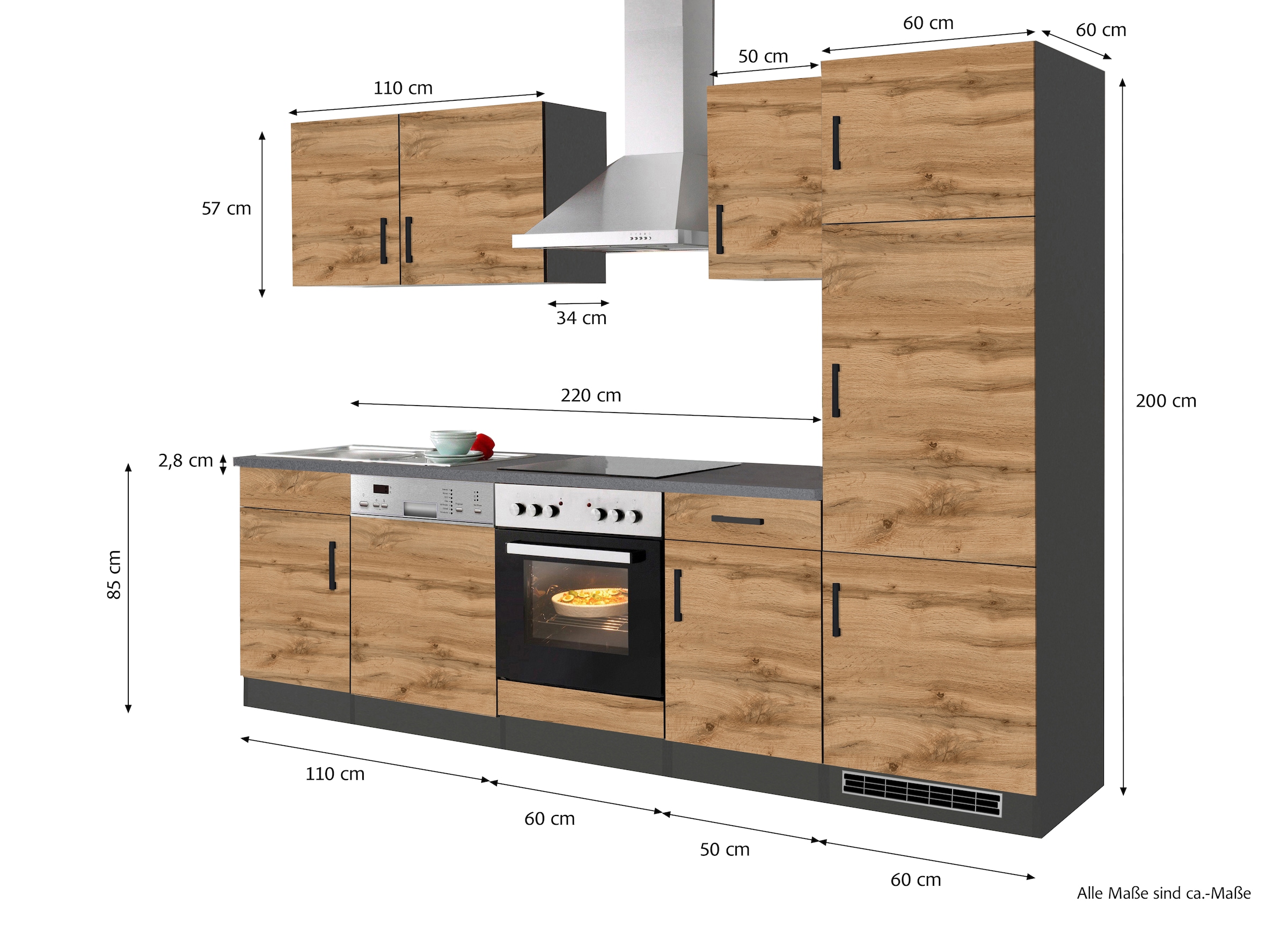 KOCHSTATION Küchenzeile »KS-Toronto«, Breite 280 cm, mit E-Geräten