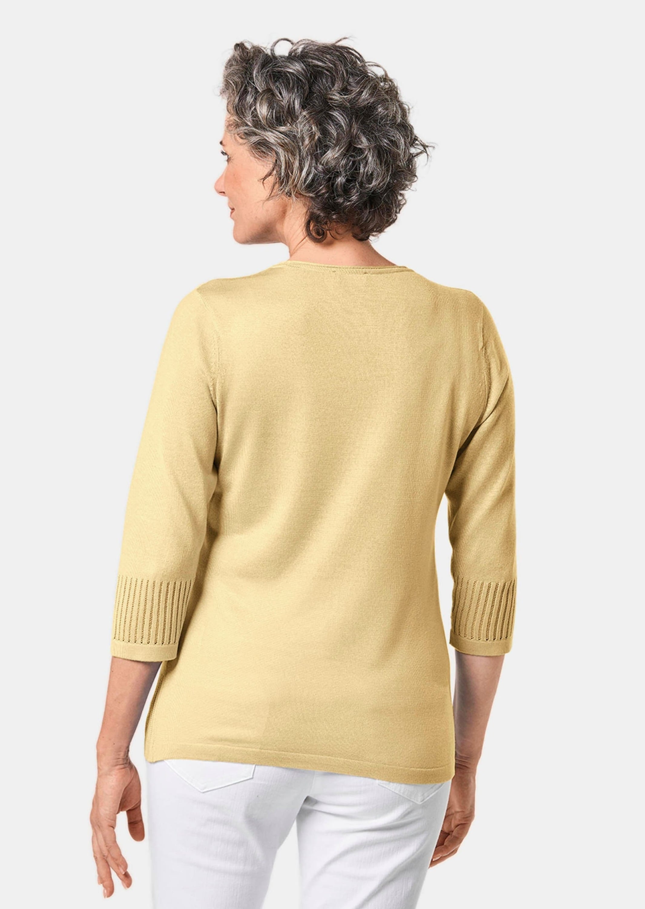 GOLDNER 3/4 Arm-Pullover »Kurzgröße Ajour-Pullover mit Durchbrüchen« Ohne