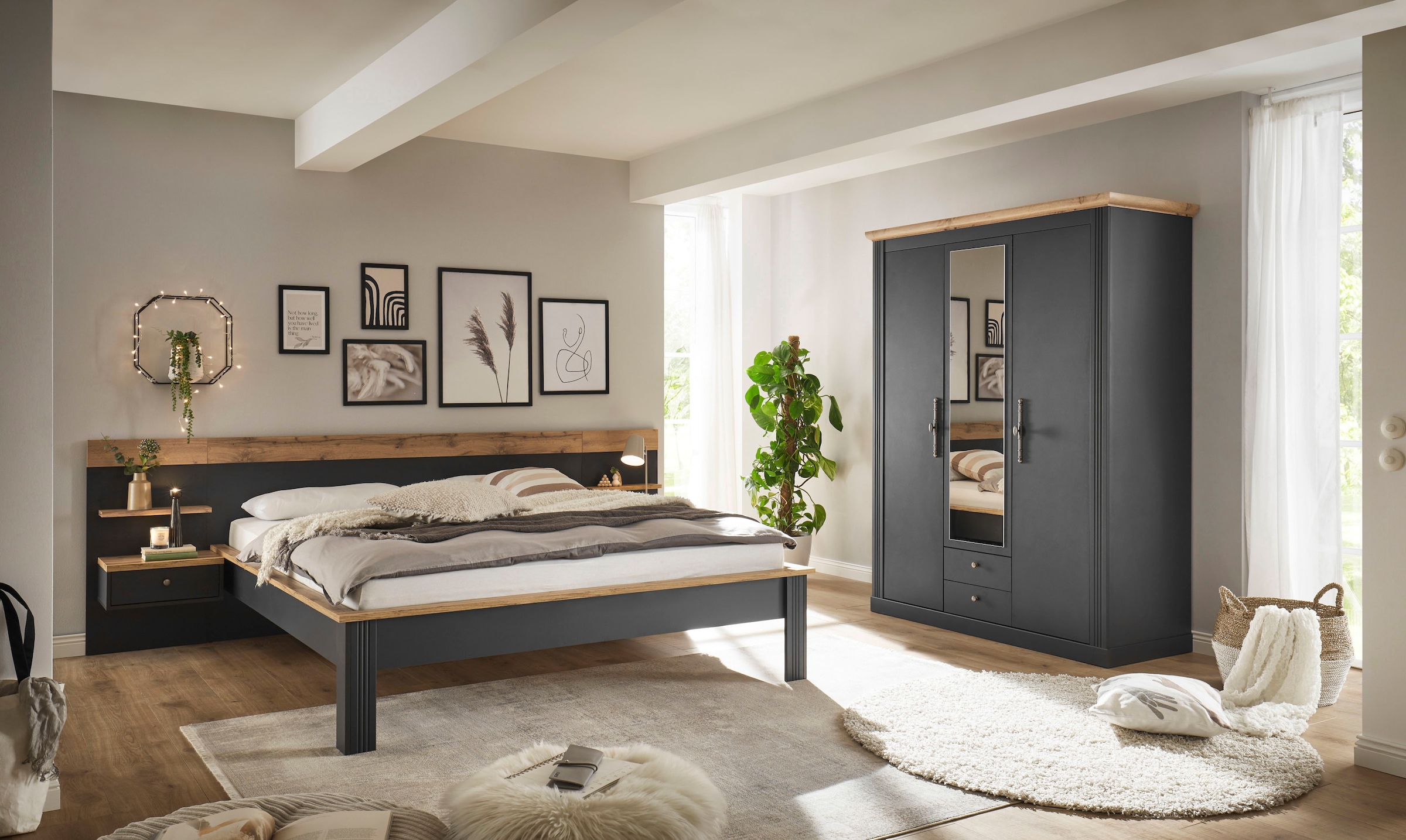Home affaire Schlafzimmer-Set »Westminster«, beinhaltet 1 Bett, Kleiderschrank 3-türig und 2 Wandpaneele
