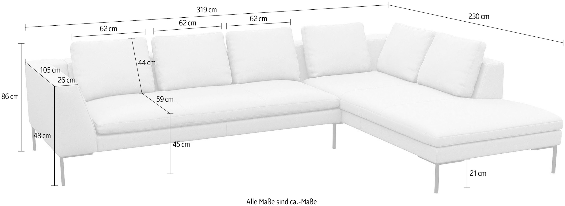 FLEXLUX Ecksofa »Loano, superbequemer Sitzkomfort durch Kaltschaum im Sitz, L-Form«, modernes Sofa, frei im Raum stellbar, lose Kissen, hoher Fuß