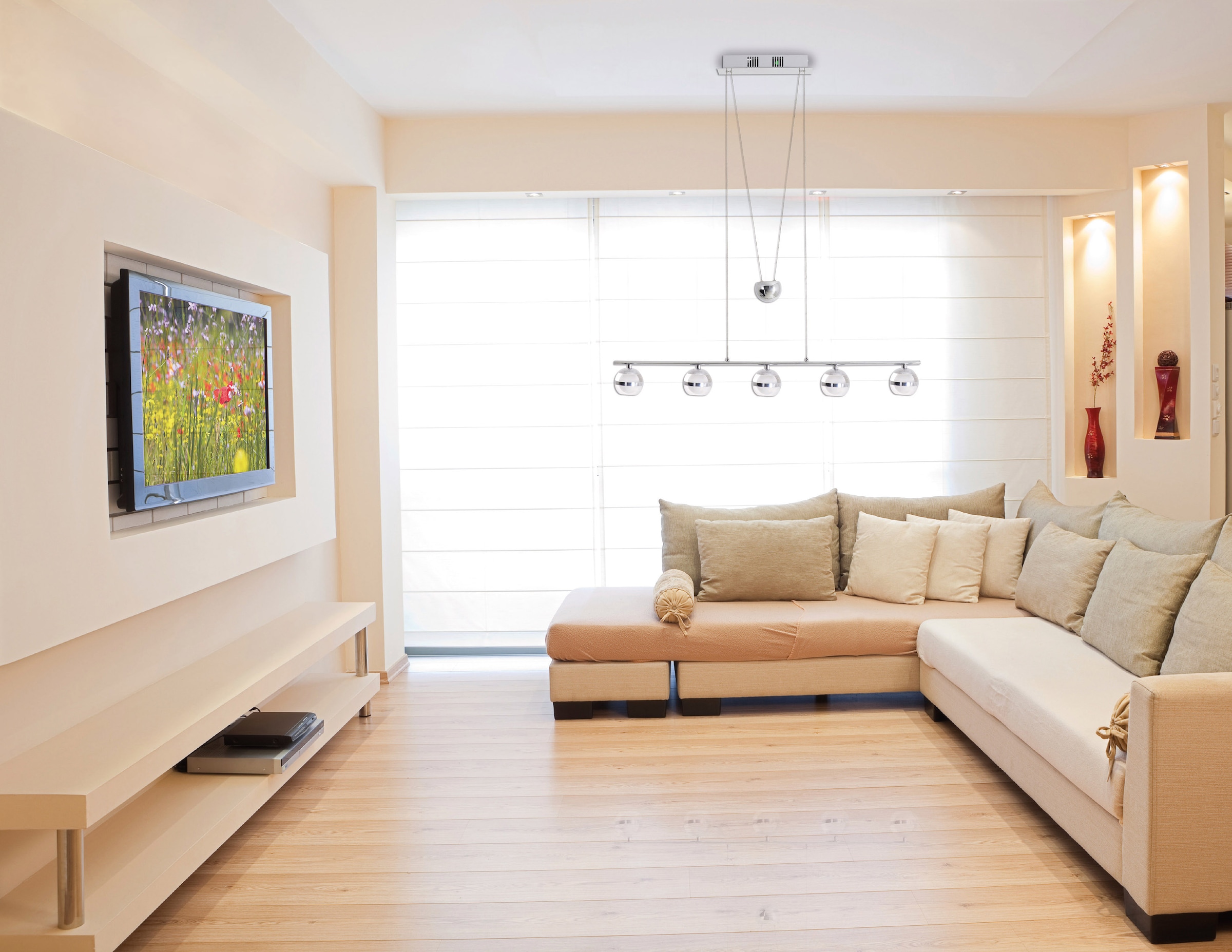 näve LED Pendelleuchte »Sphere« LED-Board 1 Stk. Warmweiß 5x each 6 LED`s total 15W,3000K; 1350lm,Farbe: chrom, klar