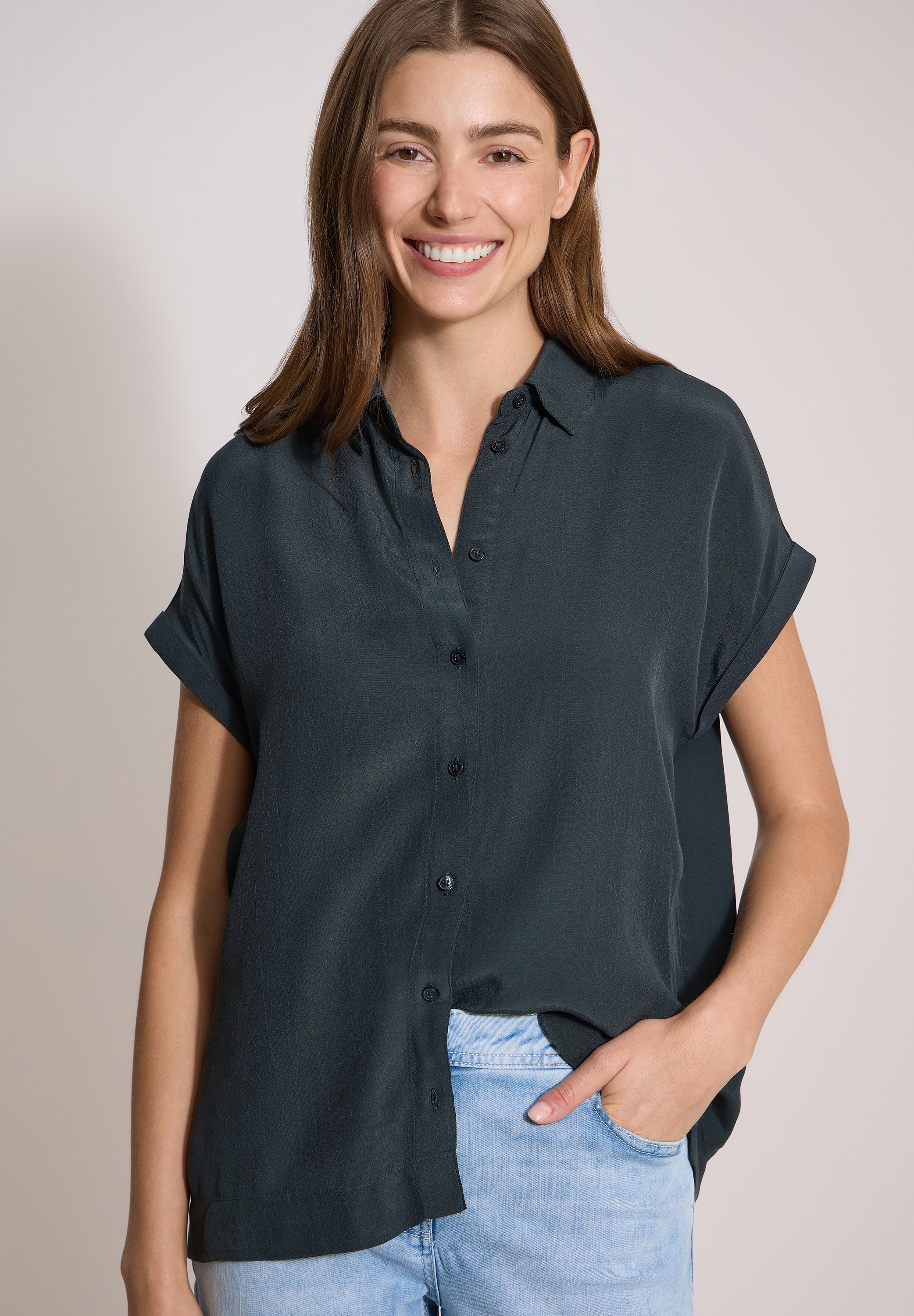 Cecil Hemdbluse Sommerbluse, Kurzarm, weich fließende Viskose