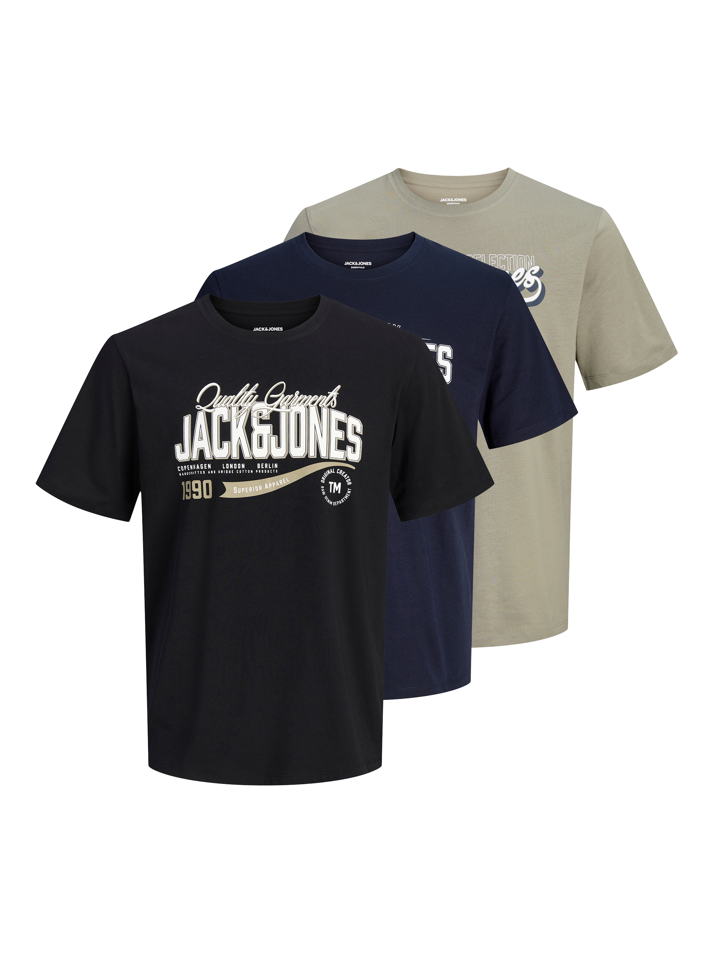 Jack & Jones T-Shirt »JJELOGO TEE SS O-NECK 2 COL AW26 3PK MP« Packung, 3 Baumwolle,