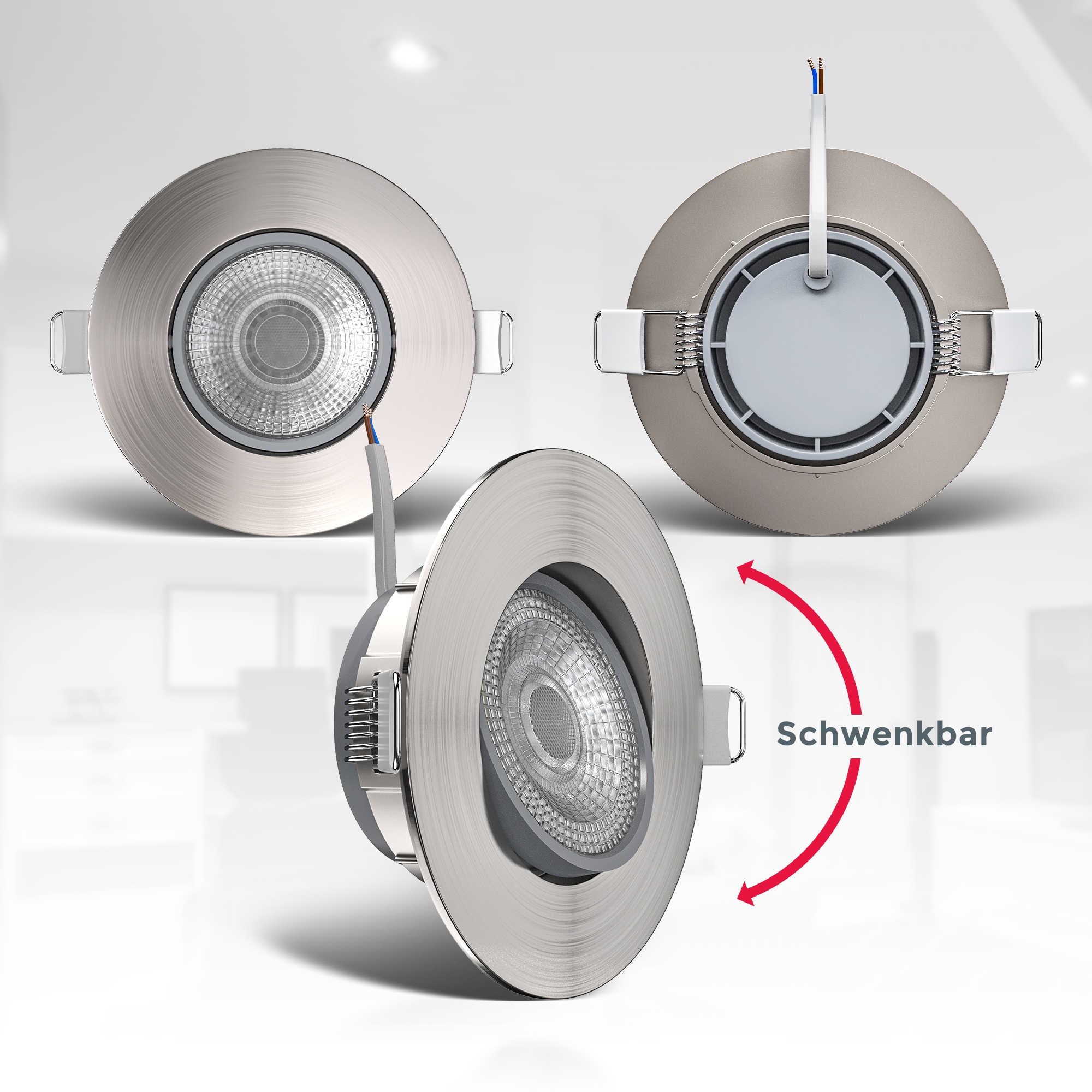 B.K.Licht flammig-flammig, Lumen, Jahren LED kaufen online mit schwenkbar, XXL Einbauleuchte, matt-nickel | inkl. ultra-flach, 3 3 460 Einbauspots, 5W Garantie