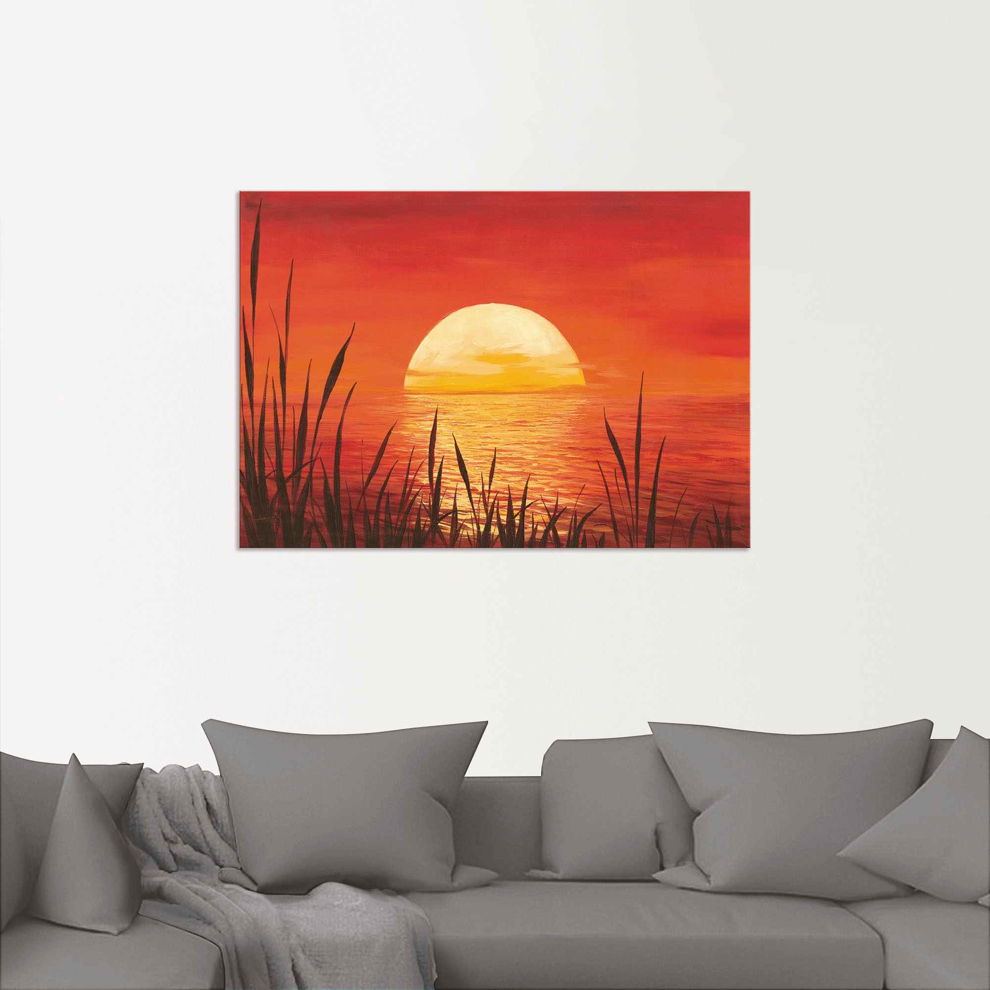 Artland Wandbild »Roter Sonnenuntergang / am Produktarten auch Ozean«, Sonnenuntergang auf (1 in Badezimmer & Outdoorbild, Wandaufkleber vielen / für geeignet Wandtattoo Größen Leinwandbild, vom Stück), - Alubild Poster, & Bilder -aufgang
