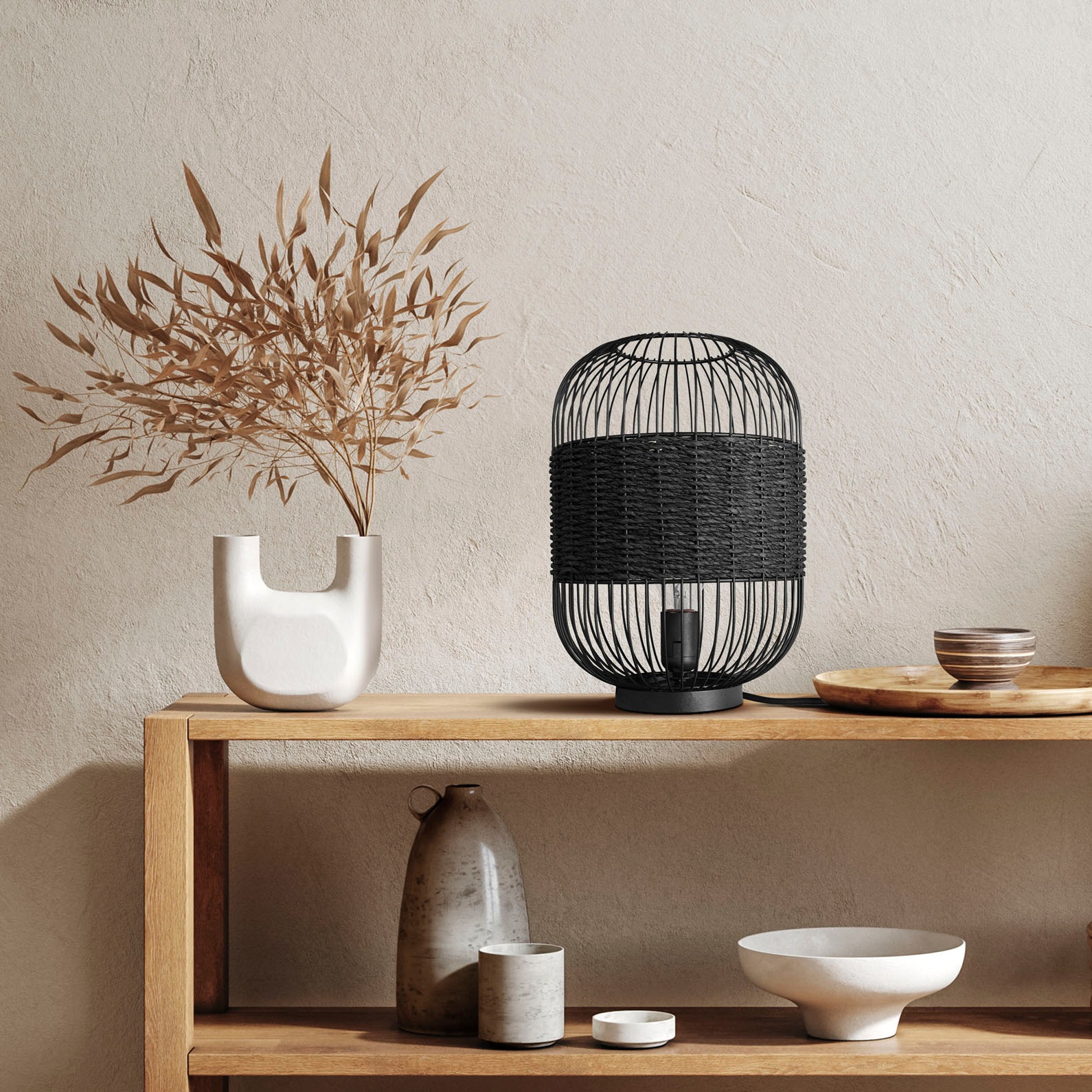 Paco Home Tischleuchte »PUCA« E27 Käfig  Papier Nachttisch Lampe Metall E27 Vintage Boho