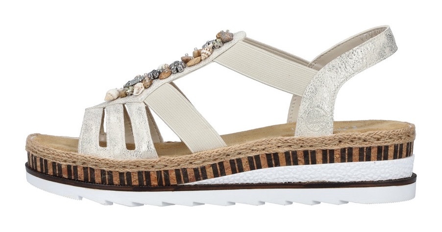 Rieker Sandale, Sommerschuh, Sandalette, Keilabsatz, im Metallic-Look