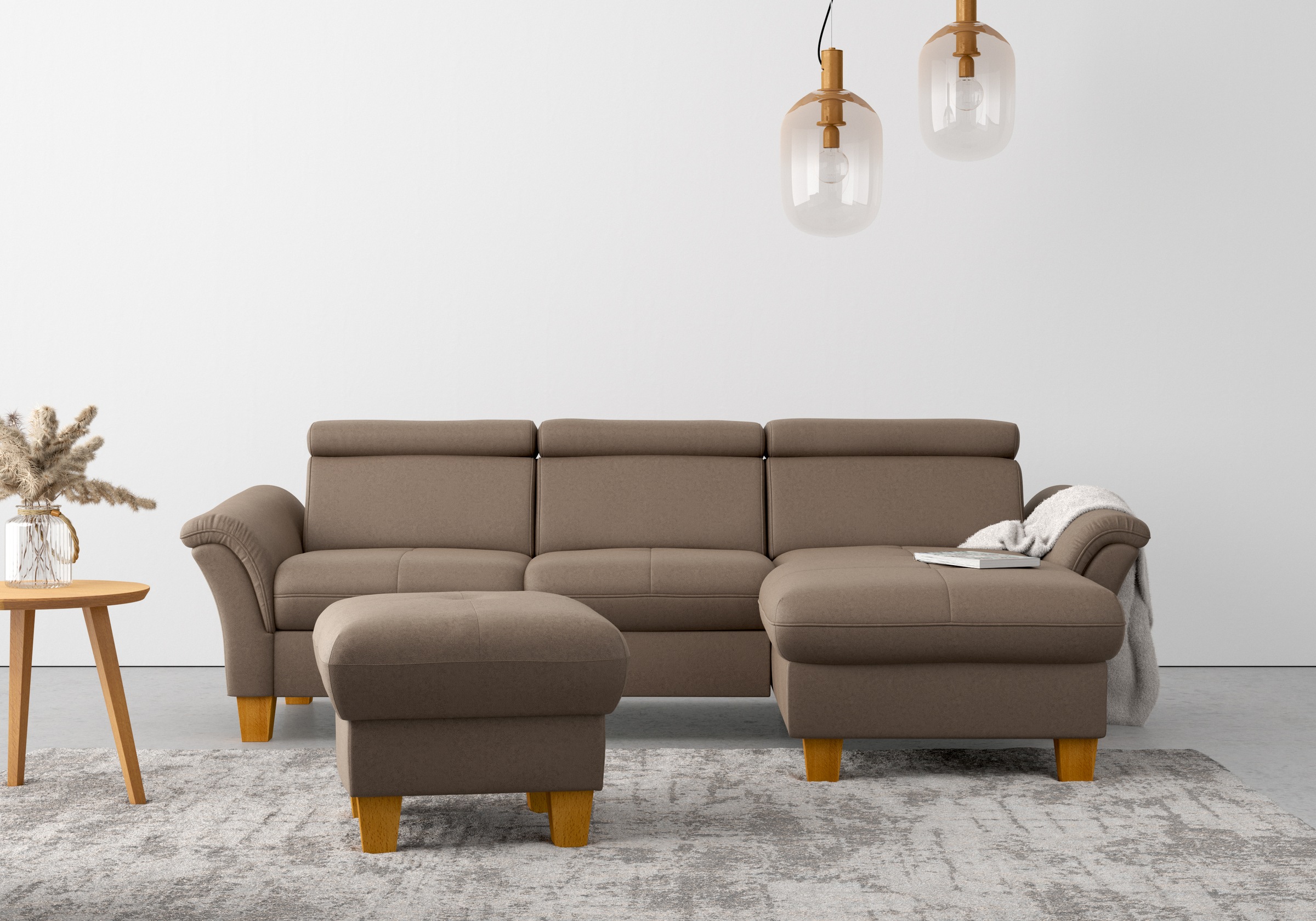 Home affaire Ecksofa »Lindgren L-Form« wahlweise mit Bett mit klappbaren Rollen, Kasten und Kopfverstellung